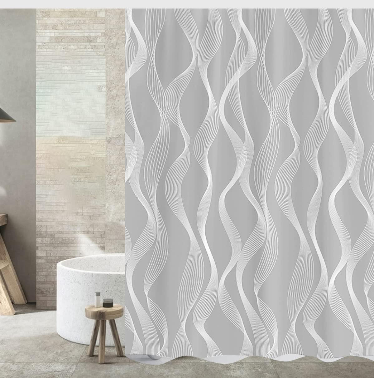 Tennove Shower Curtain 240 x 200cm Mildew Resistant Geometric Thick Polyester Fabric Bathroom Shower Curtain Waterproof Washable Bath Curtain with