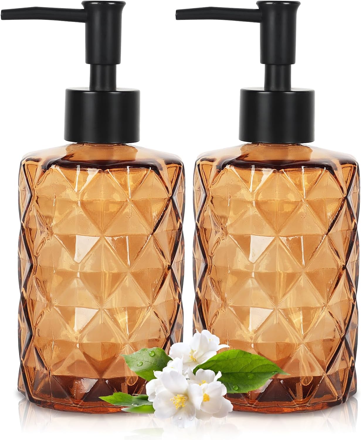 Brown Glass Soap Dispenser, 2 Pack/325 ml Liquid Soap Dispenser Set for Kitchen Sink and Bathroom, Detergent Dispenser Set, Lotion Glass Soap