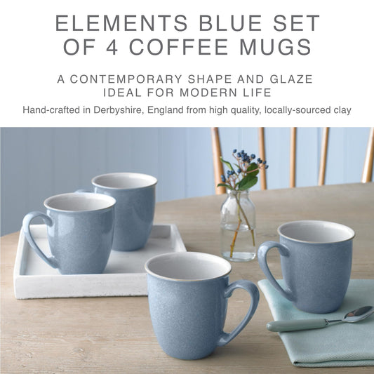 Denby - Elements Blue Coffee Mug Set of 4 - 330ml Stoneware Ceramic Tea Mug Set For Home & Office - Dishwasher Safe, Microwave Safe - Blue, White -