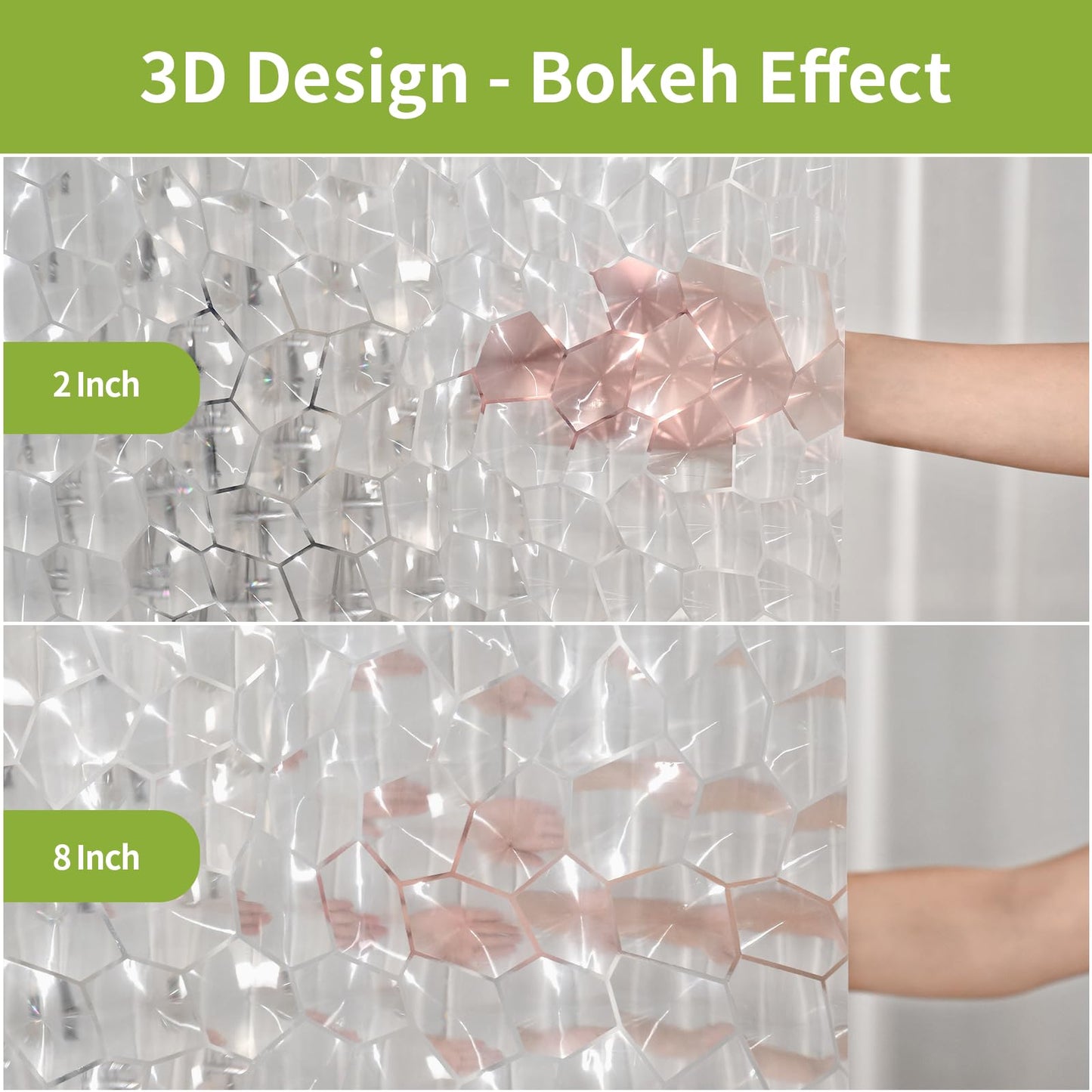 OTraki Shower Curtain 72 x 78 Inch Semi Transparent 3D Water Cube Design Bath Curtain EVA Waterproof and Mould Proof Resistant Washable Thicken