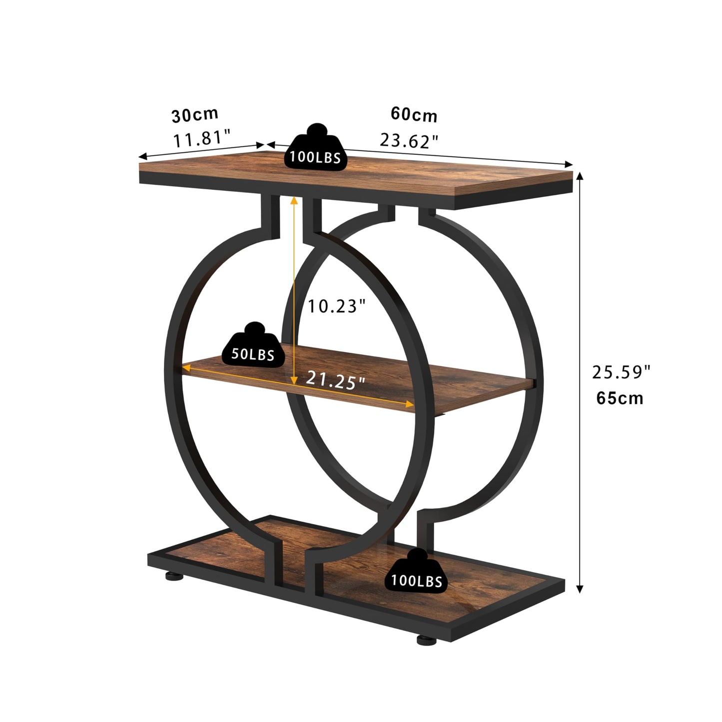 Trironsun Narrow End Table 3-Tier Round Side Table with Geometric O-Shaped Base Industrial Small Sofa Table for Living Room Slim Bedside Table