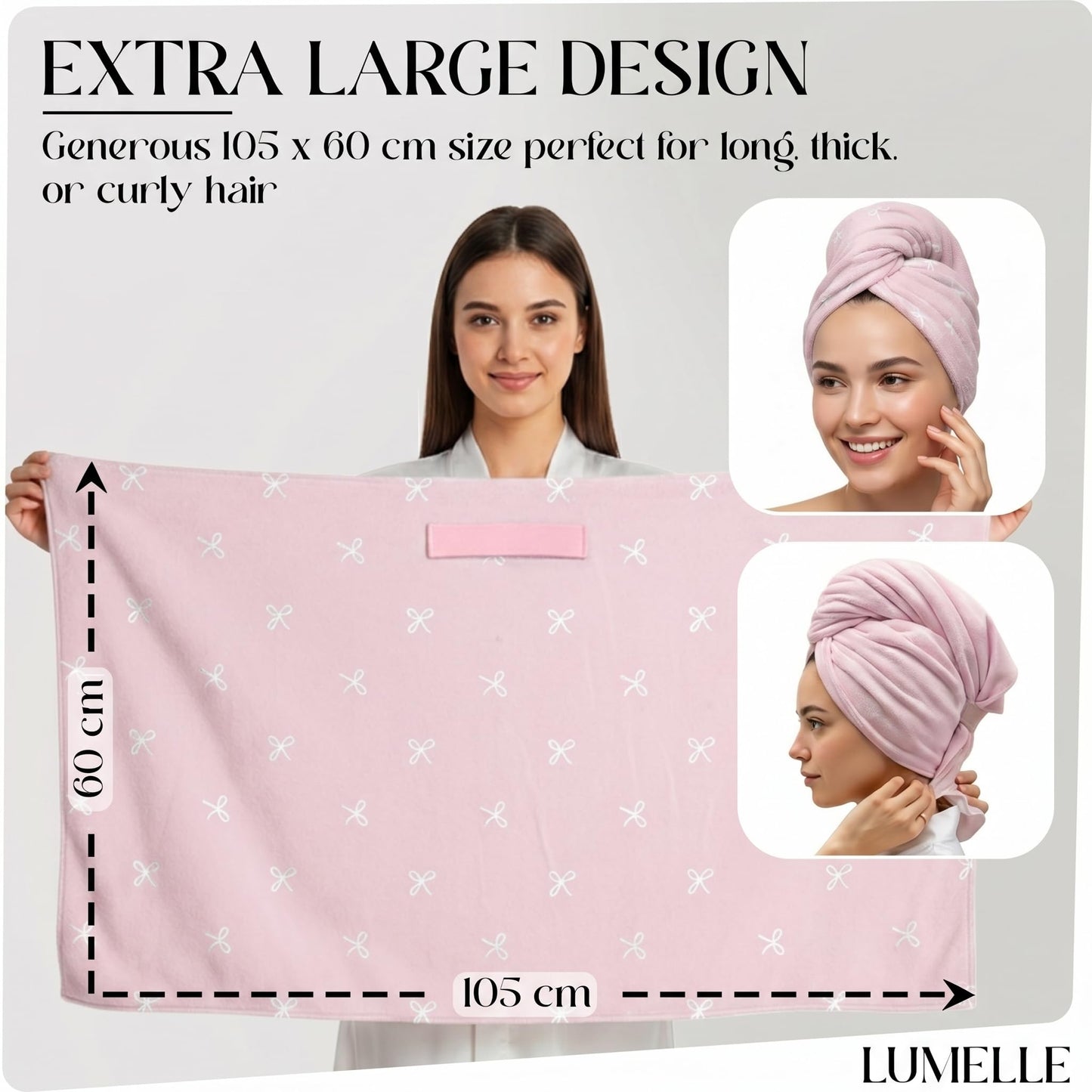 Lumelle XL Microfibre Hair Towel Wrap for Women – Ultra Absorbent Microfiber Towel for Wet, Curly, Long or Short Hair – Quick Dry