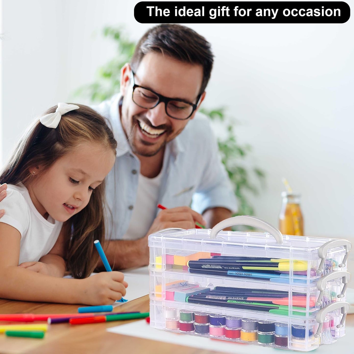 DARUITE Pencil Case with Lid, 3 Tier Plastic Pencil Box with Handle