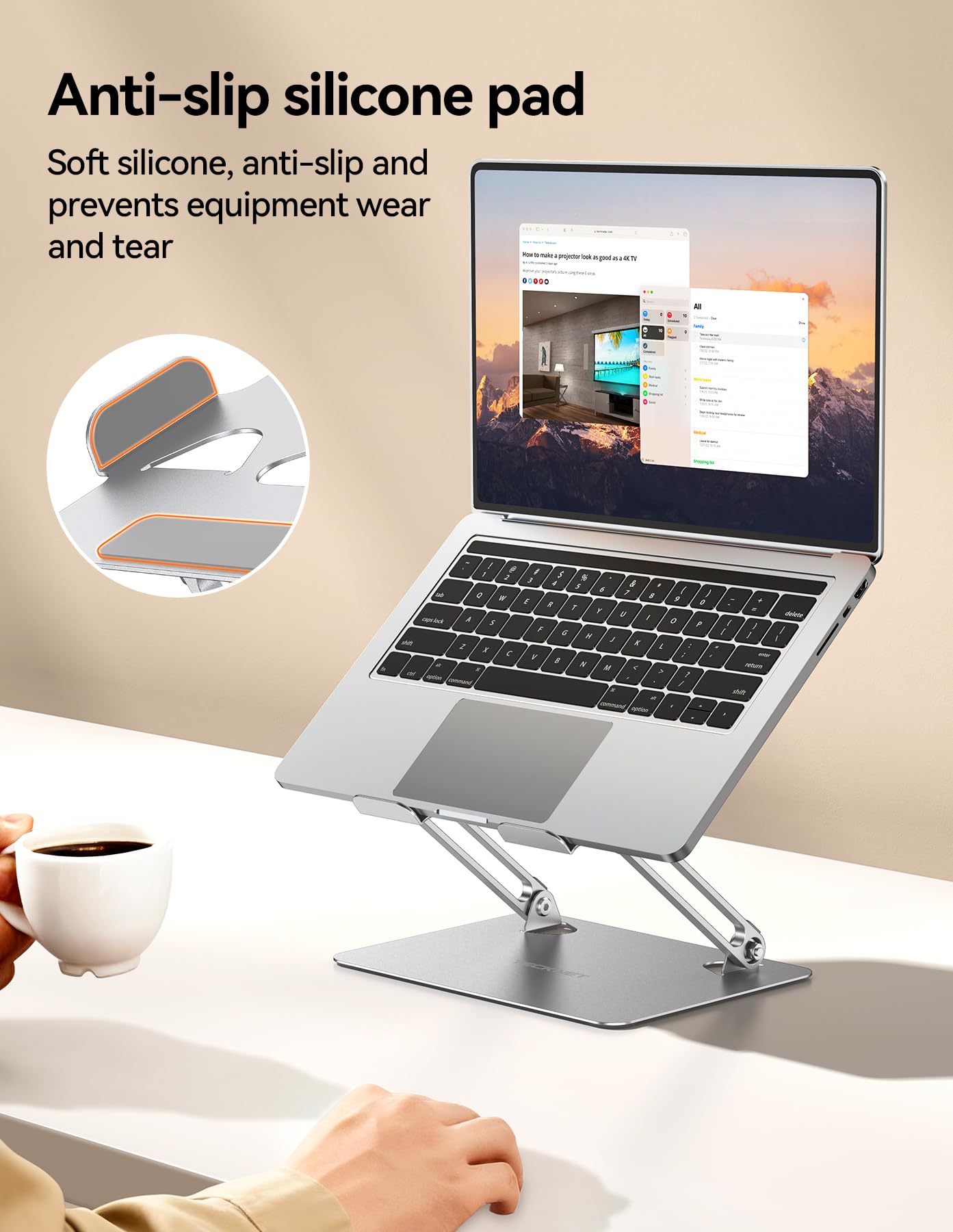 TECKNET Laptop Stand for Desk, Ergonomic Foldable Laptop Riser, Silver