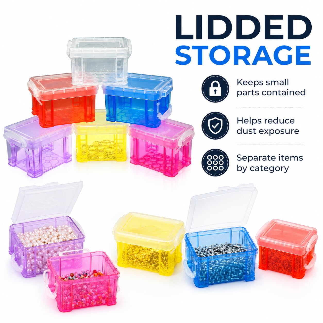 Mnixy 6 Pack Mini Plastic Storage Containers with Lids, Stackable, Clear PP