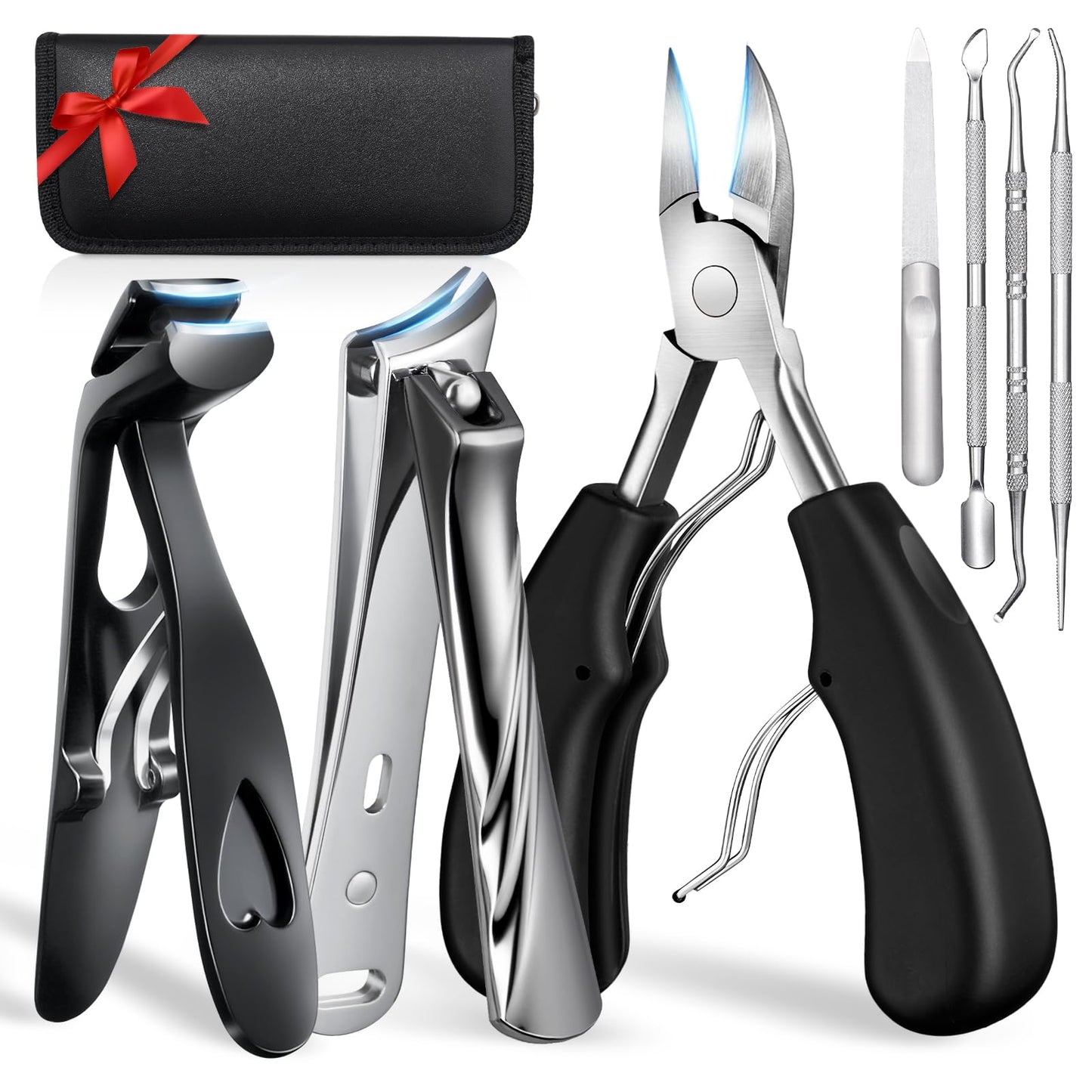 7PCS Toenail Clippers for Thick Nails: Angled Head Large Toe Nail Clippers Set for Men Seniors Women - Wide Jaw Opening Slanted Ingrown Toenail