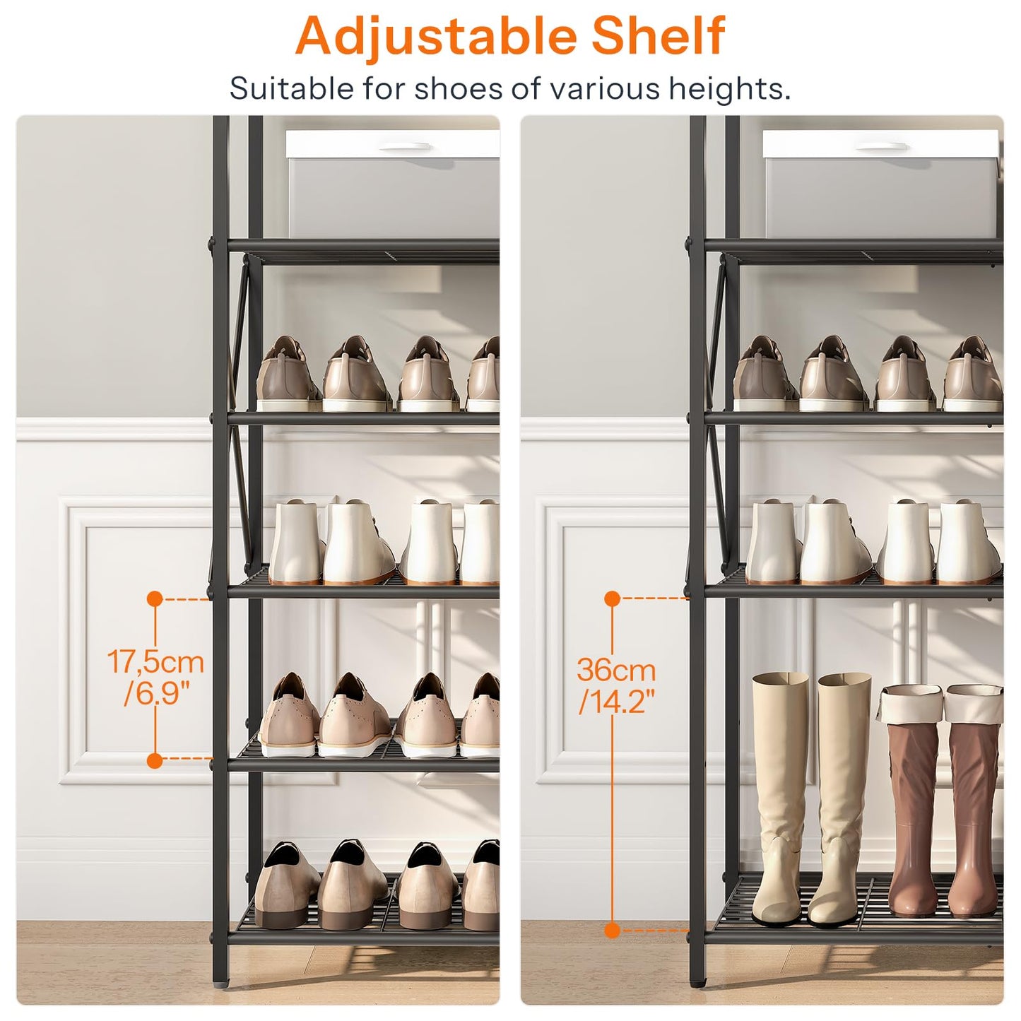 HOOBRO 10-Tier Shoe Rack, Tall Shoe Rack Storage, Large Capacity Shoe Organizer, Tall Shelf, Industrial Storage Rack, Adjustable Metal Mesh
