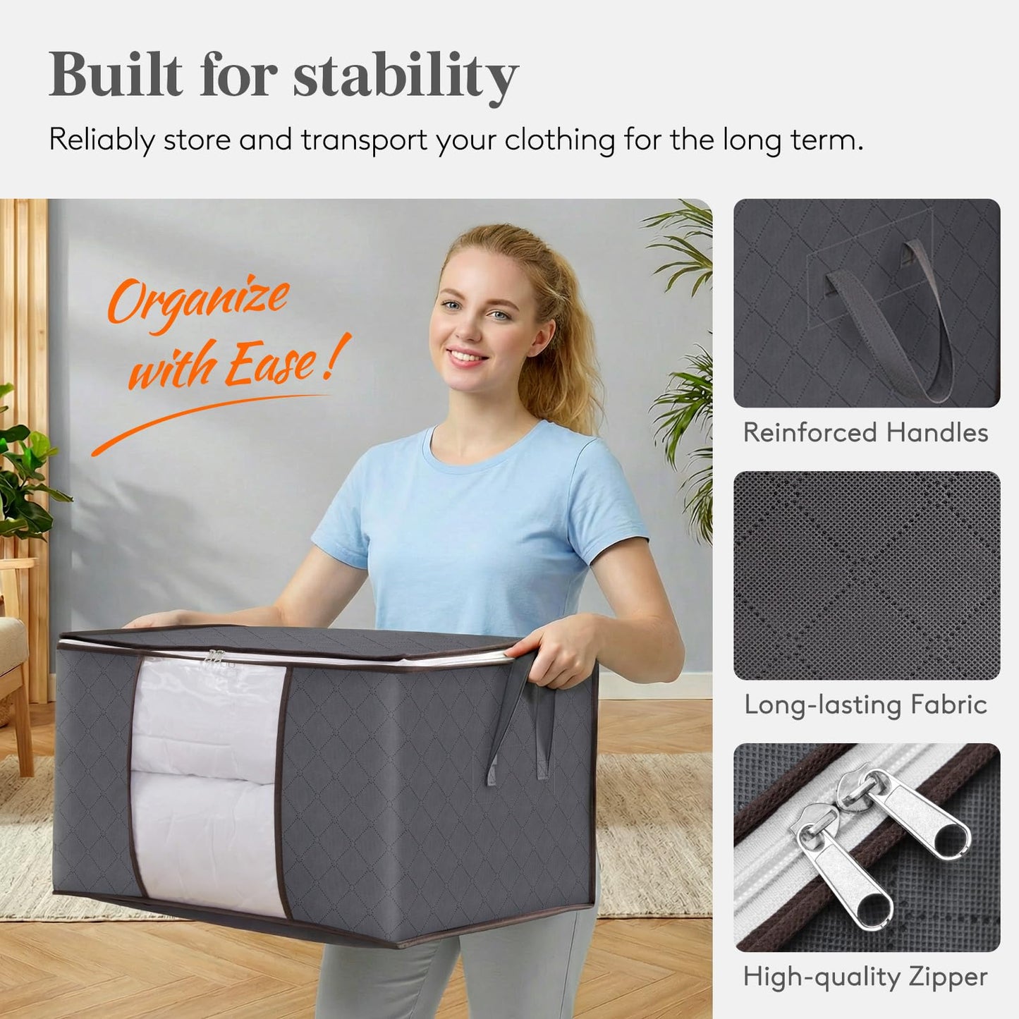 Lifewit 60L Clothes Storage Bags, Foldable Storage Box Moving Bags,3 Pack