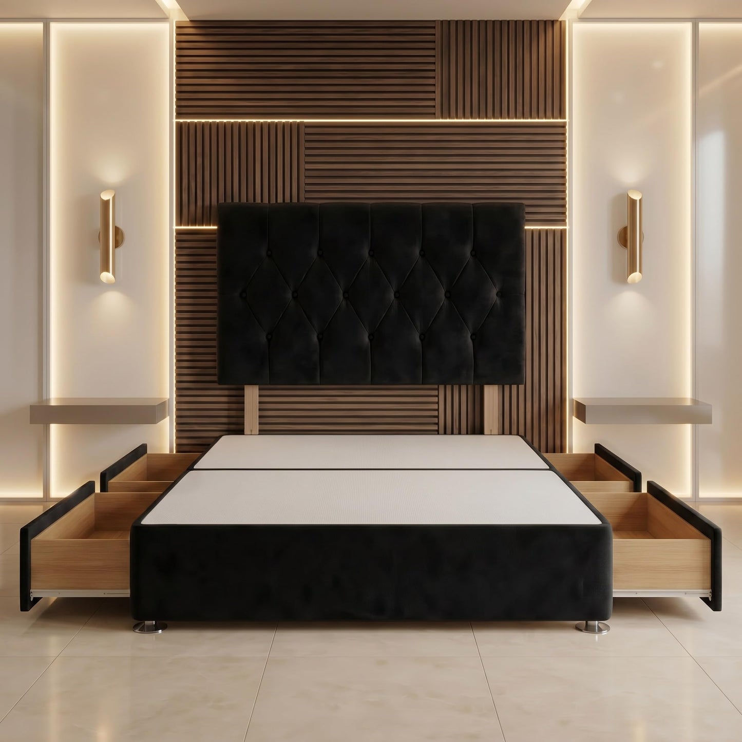 Bed Centre Ziggy Plush Single Divan Base 30" Headboard, Black, 0 Draw