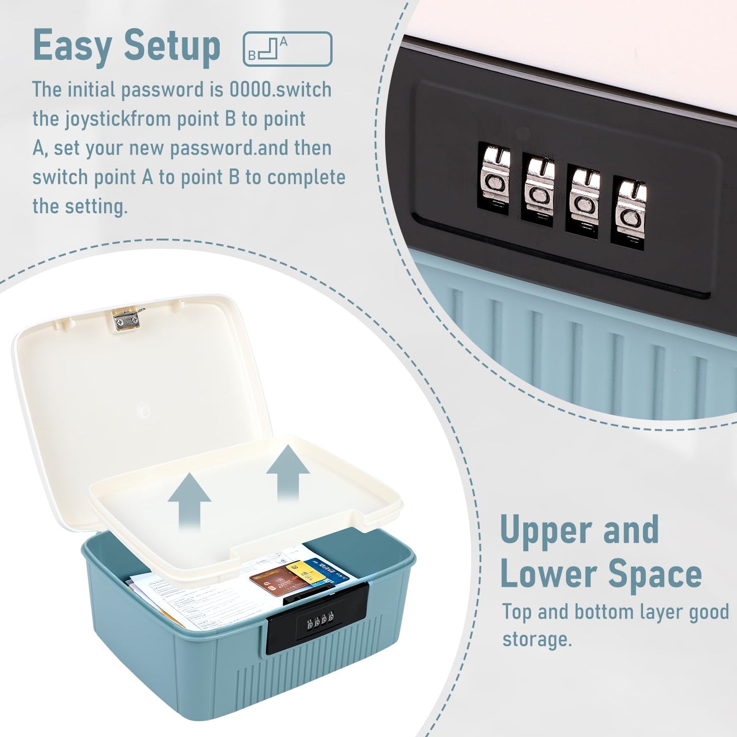 Medicine Storage Box, 25x20x10cm Lockable Medicine Box with 4 Digital Combination Lock and Removable Tray Double Layers Multi Grid Medicine Box