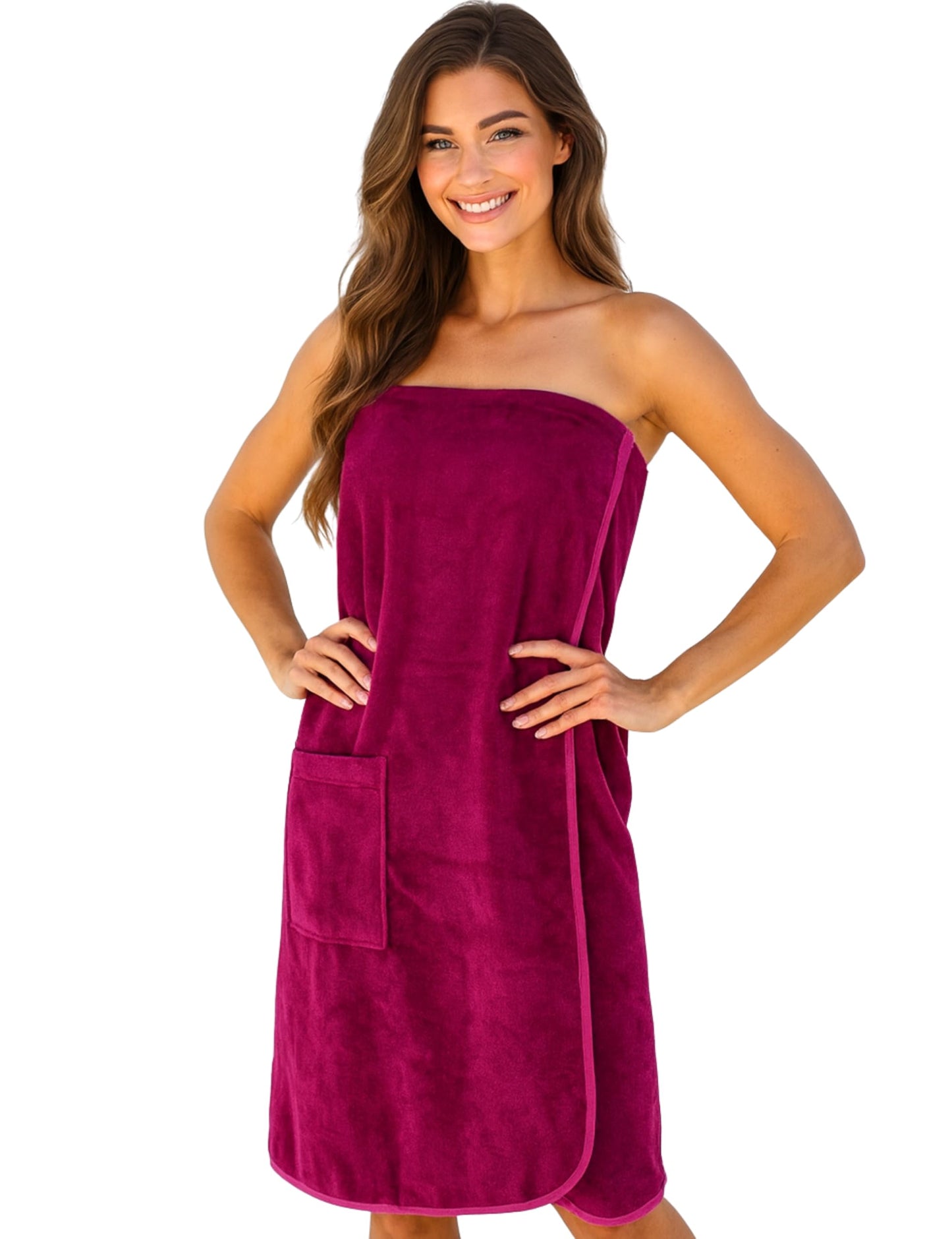 Morgenstern Sauna Towel Robe Women Wrap Around Dark Pink with Elasticated Back One Size