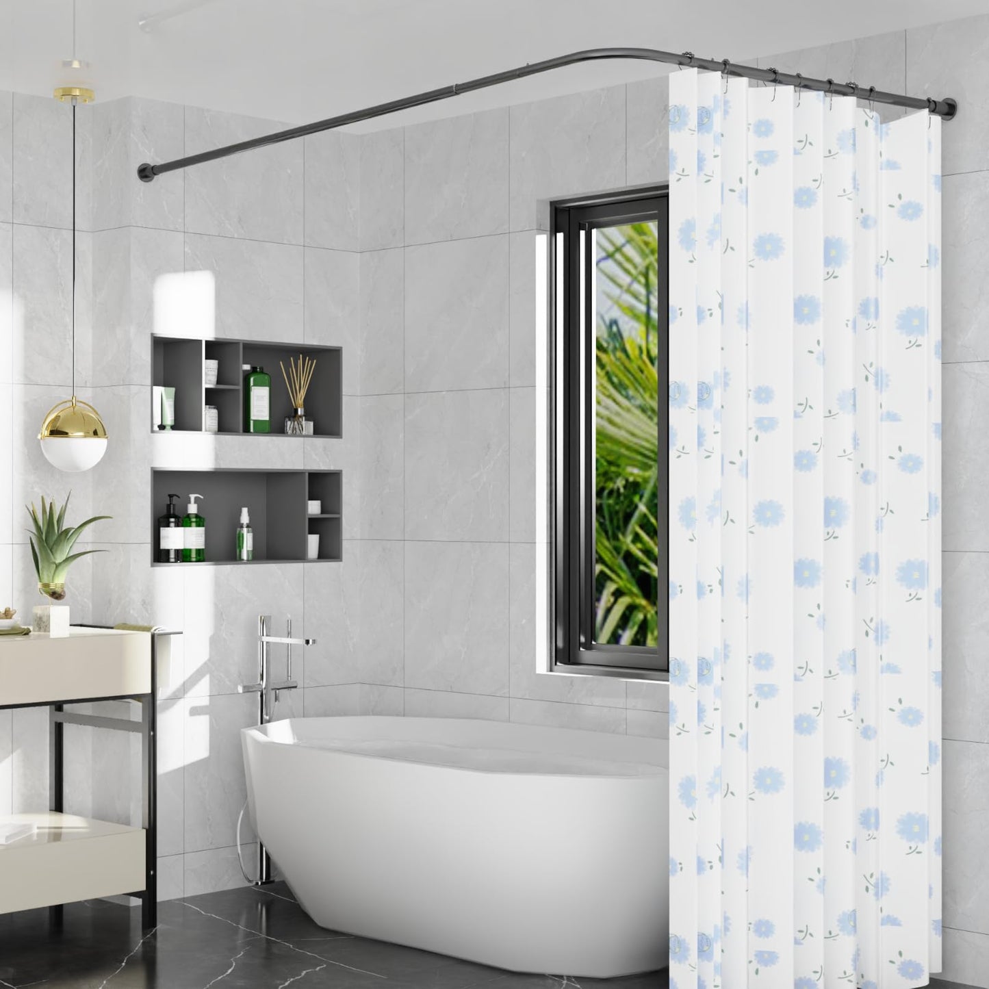 WELDUN L-Shaped Shower Curtain Rod, 104-132cm × 104-132cm Stainless Steel