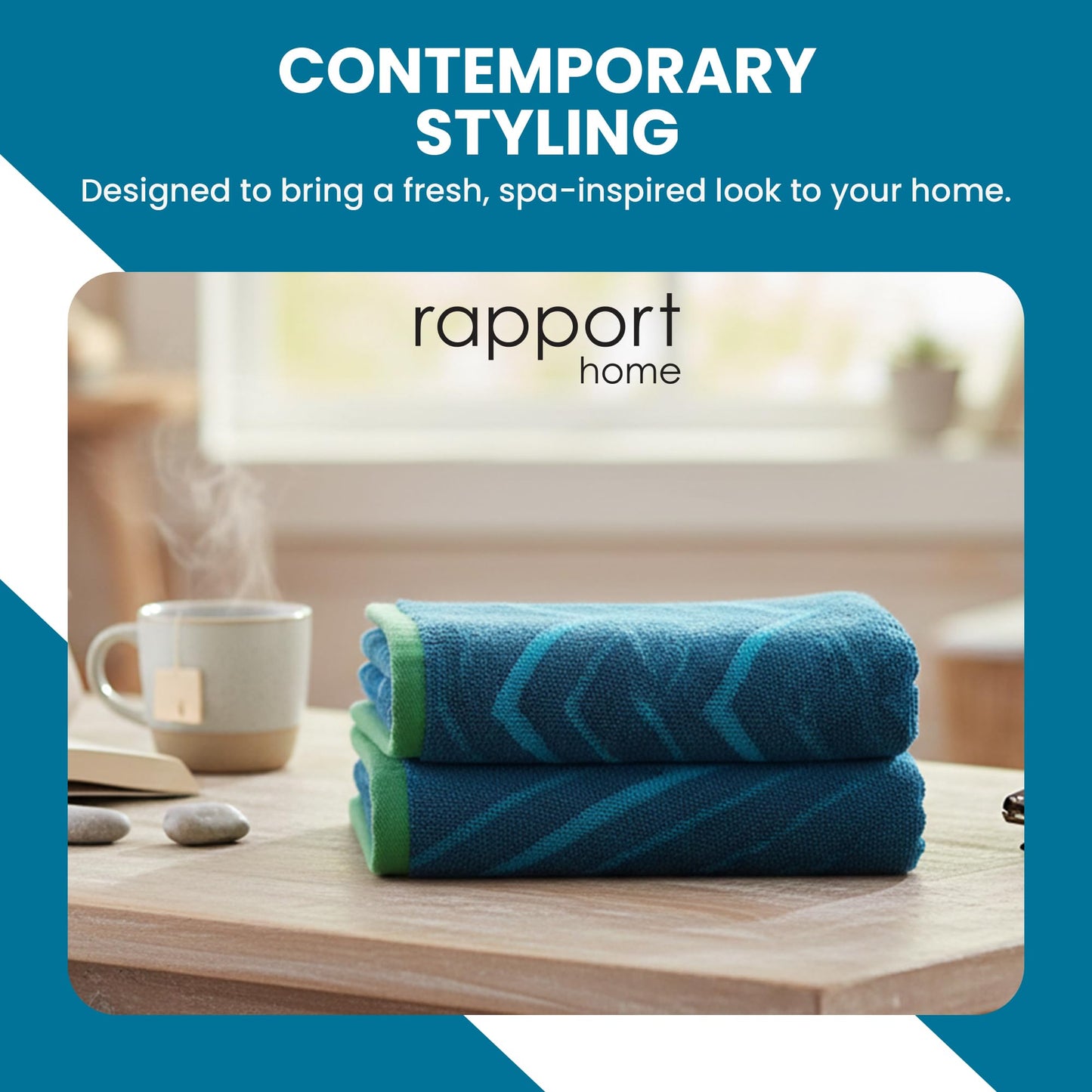 Rapport Home Helix Bath Sheets 2 Pack, 90x140cm 100% Cotton - Ocean Blue