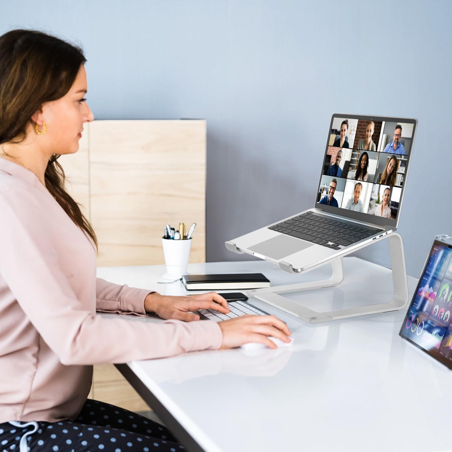POWERSUP Laptop Stand for Desk Detachable Aluminum Computer Riser Portable Metal Notebook Holder Compatible with MacBook Air, Pro, Dell, HP