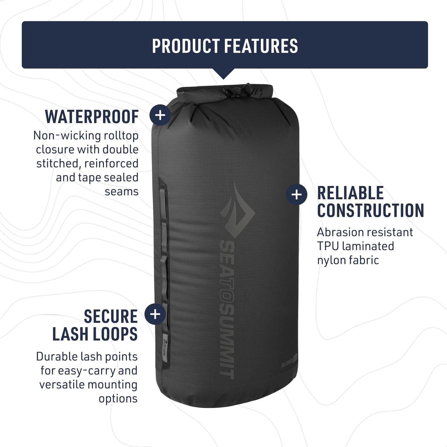 Sea to Summit - Big River Dry Bag XL 35L - Waterproof - Roll-Top - Resistant Fabric - Grab Handles, Lash Point & D-Ring - For Kayaking & Motorcycle
