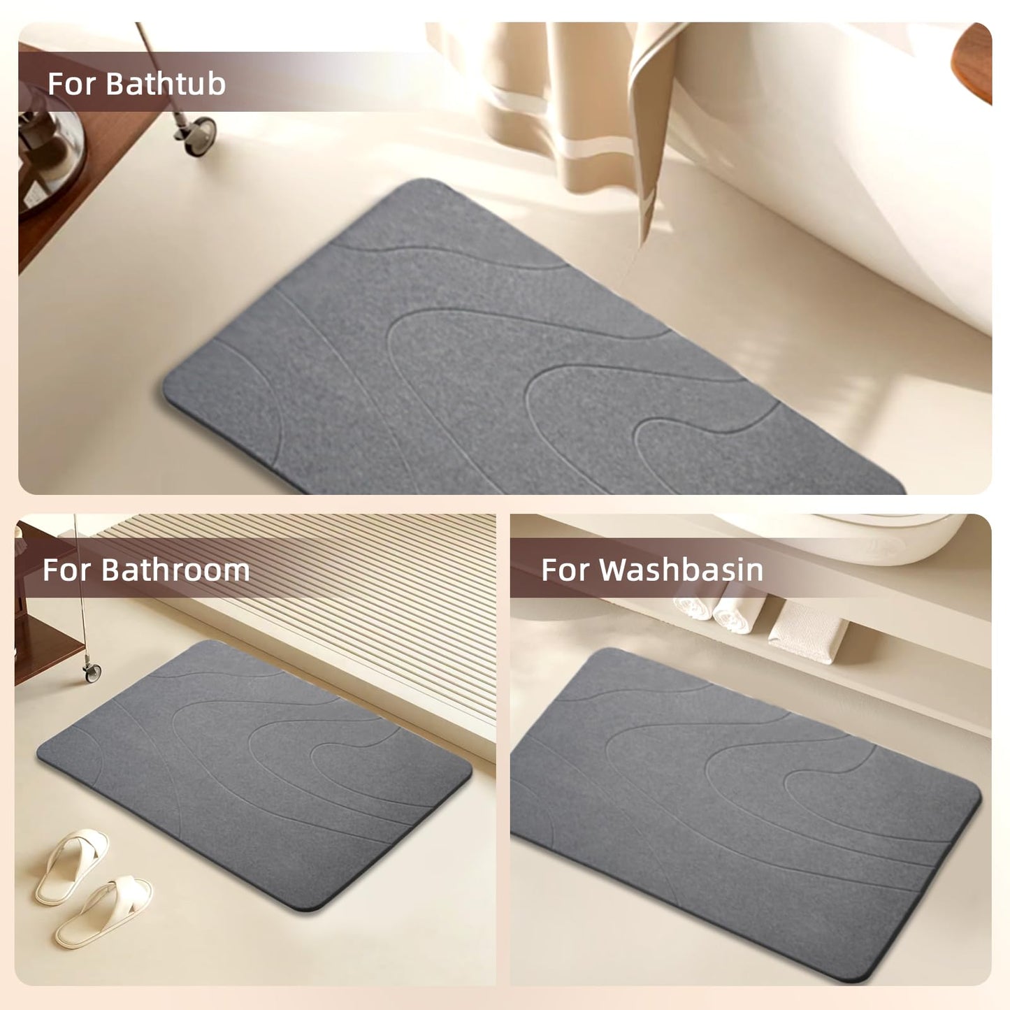 Dai Lufei Stone Bath Mat - Natural Diatomaceous Earth Super Absorbent Shower Mat, Quick Drying, Non-Slip Bath Mat, Bath and Bathroom Floor (Dark Grey)