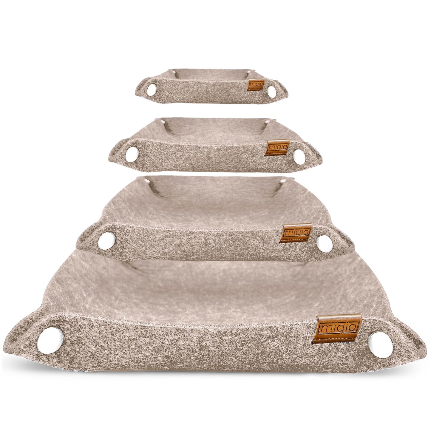 MIQIO Design Premium Felt Bowls with Press Studs - 3 + 1 Set - Square Felt Storage Basket for Letters, Keys, Smartphone - Foldable Utensilo Bowl