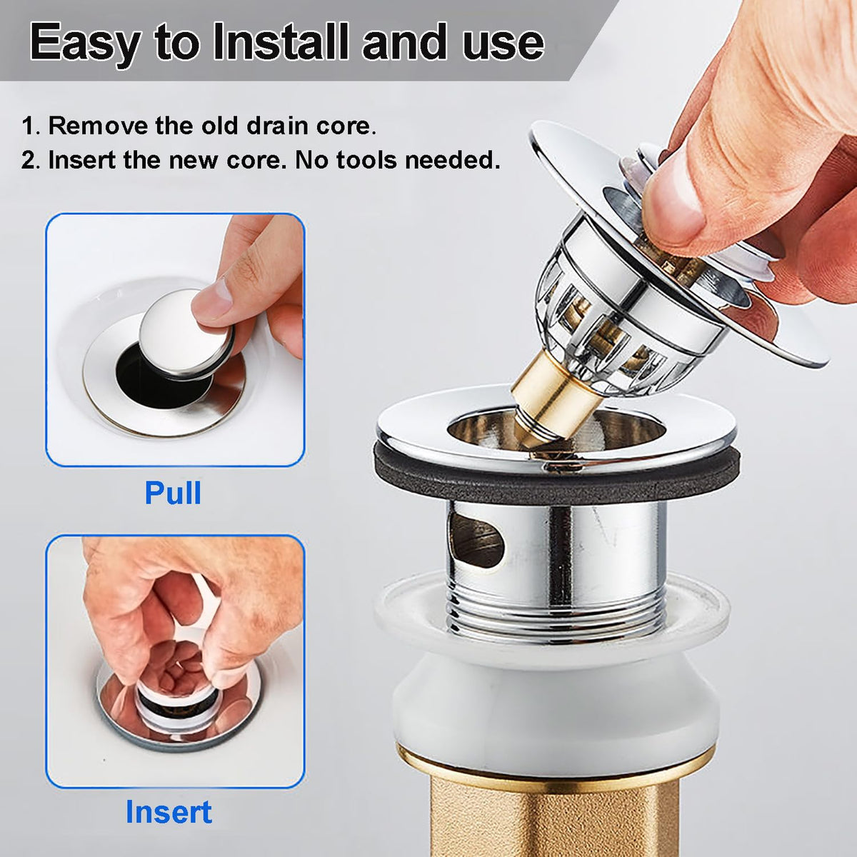 Dekukar Bathroom Basin Plug, Stainless Steel Sink Plugs Bathroom Plug Pop Up Plugs for Wash Basin