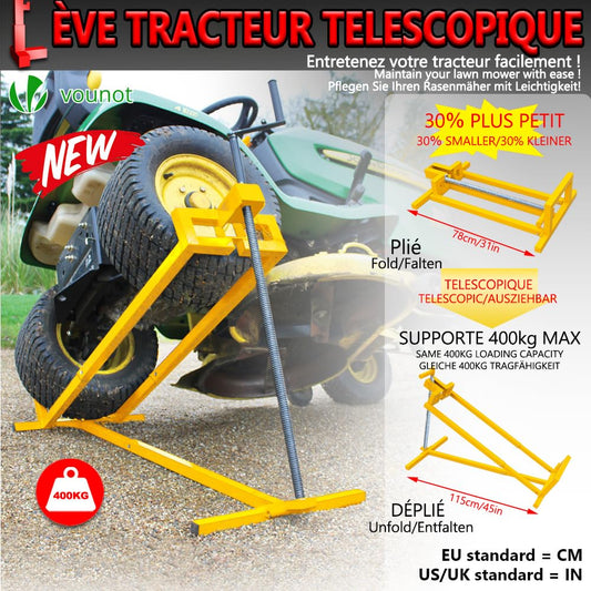 VOUNOT? Ride on Mower Jack Lift, Telescopic Maintenance Jack for Lawn mowers and Garden Tractors, Weight Capacity 400kg, Yellow