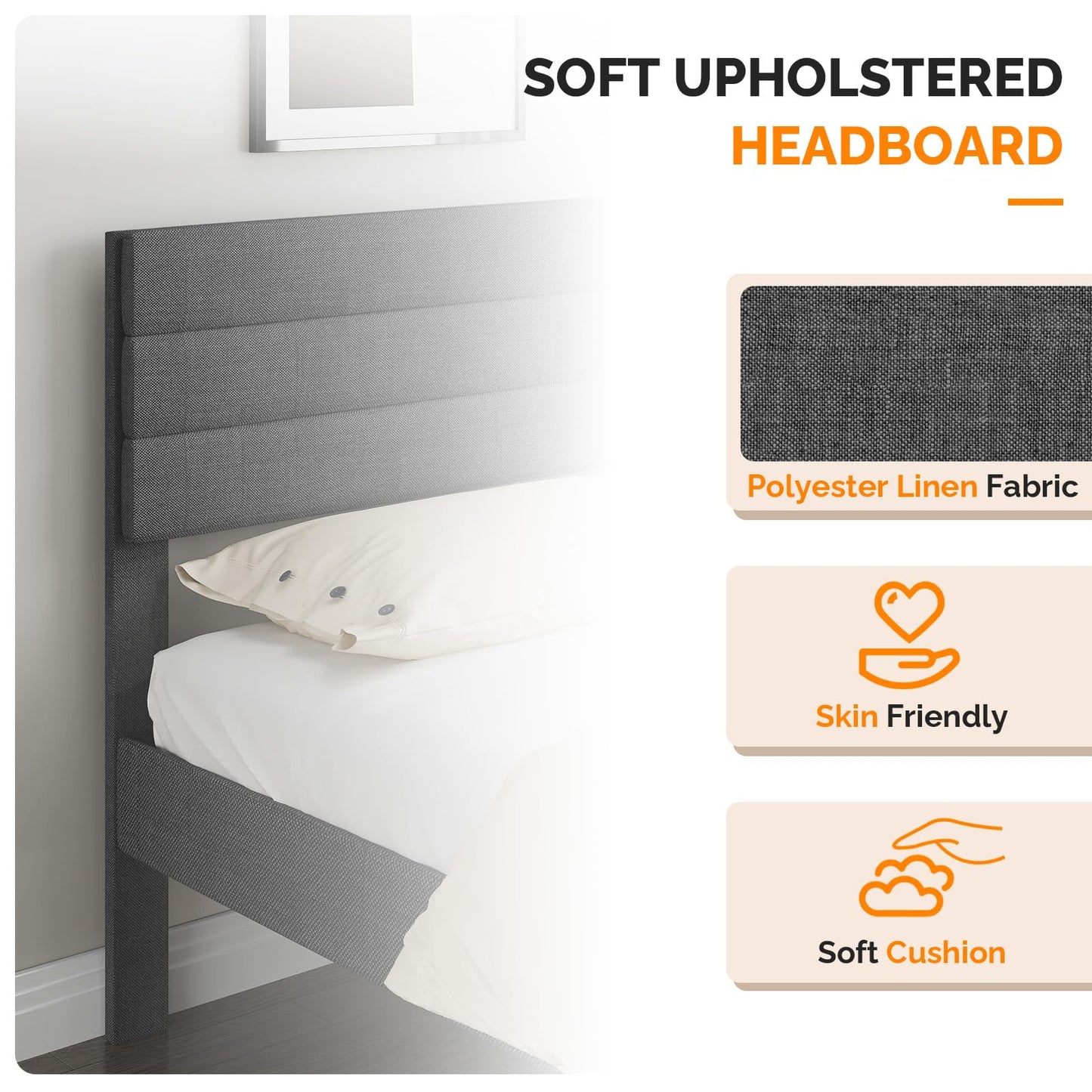 Bonnlo 5ft King Bed Frame, Noise-Free Upholstered Platform Bed with Adjustable Headboard & Under Bed Storage