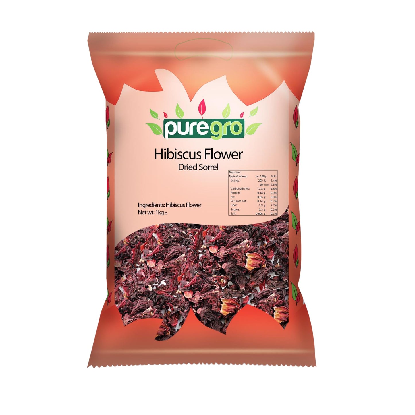 Puregro Hibiscus Flowers Whole Dried | 1kg | Pack of 1 | Hibiscus Tea Infusion | Flor de Jamaica | Dried Sorrel | Quality Ingredient for Brewing &