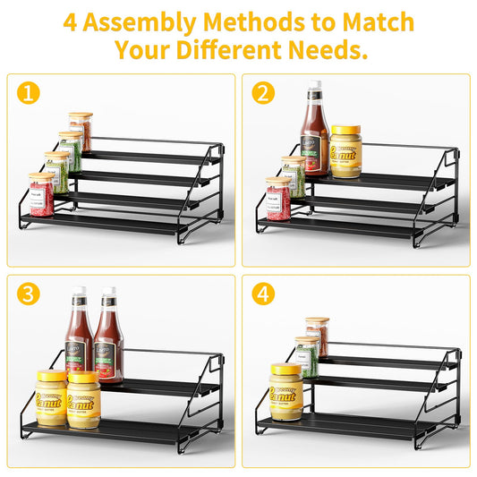 ZDDLOINP 4-Tier Spice Rack for Inside Cupboard, Kitchen Countertop Spice Rack, Depth Adjustable Spice Racks Organiser for Counter, Cupboard, Pantry