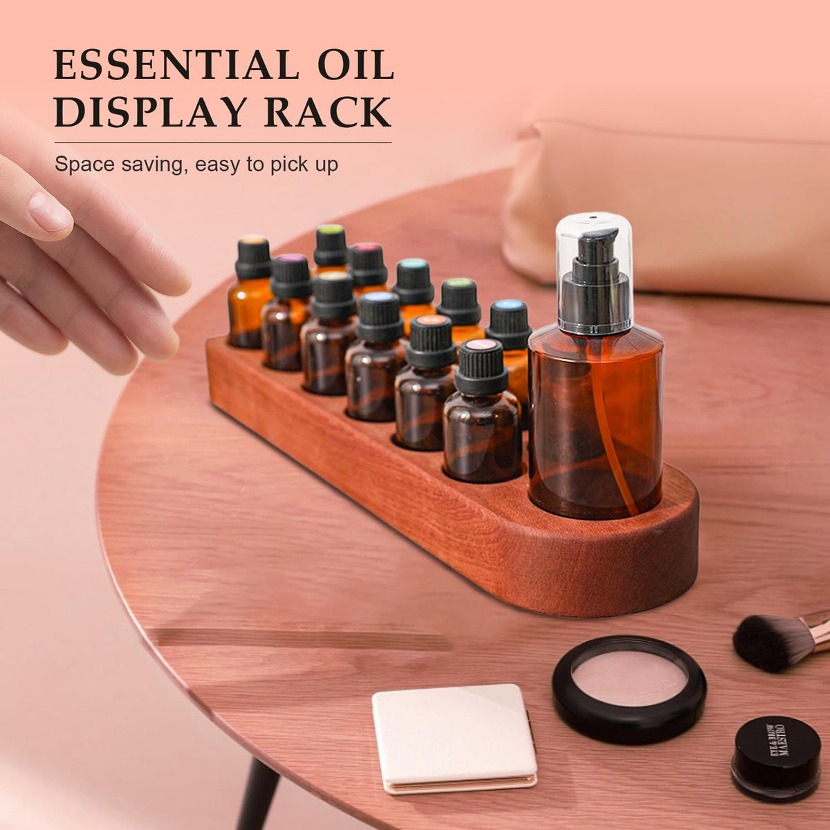 Wisnewth Wooden Essential Oil Holder with 13 Holes 3cmx12 & 5cmx1, Retro Desktop Display Rack for Bathroom Vanity Desk Organizer