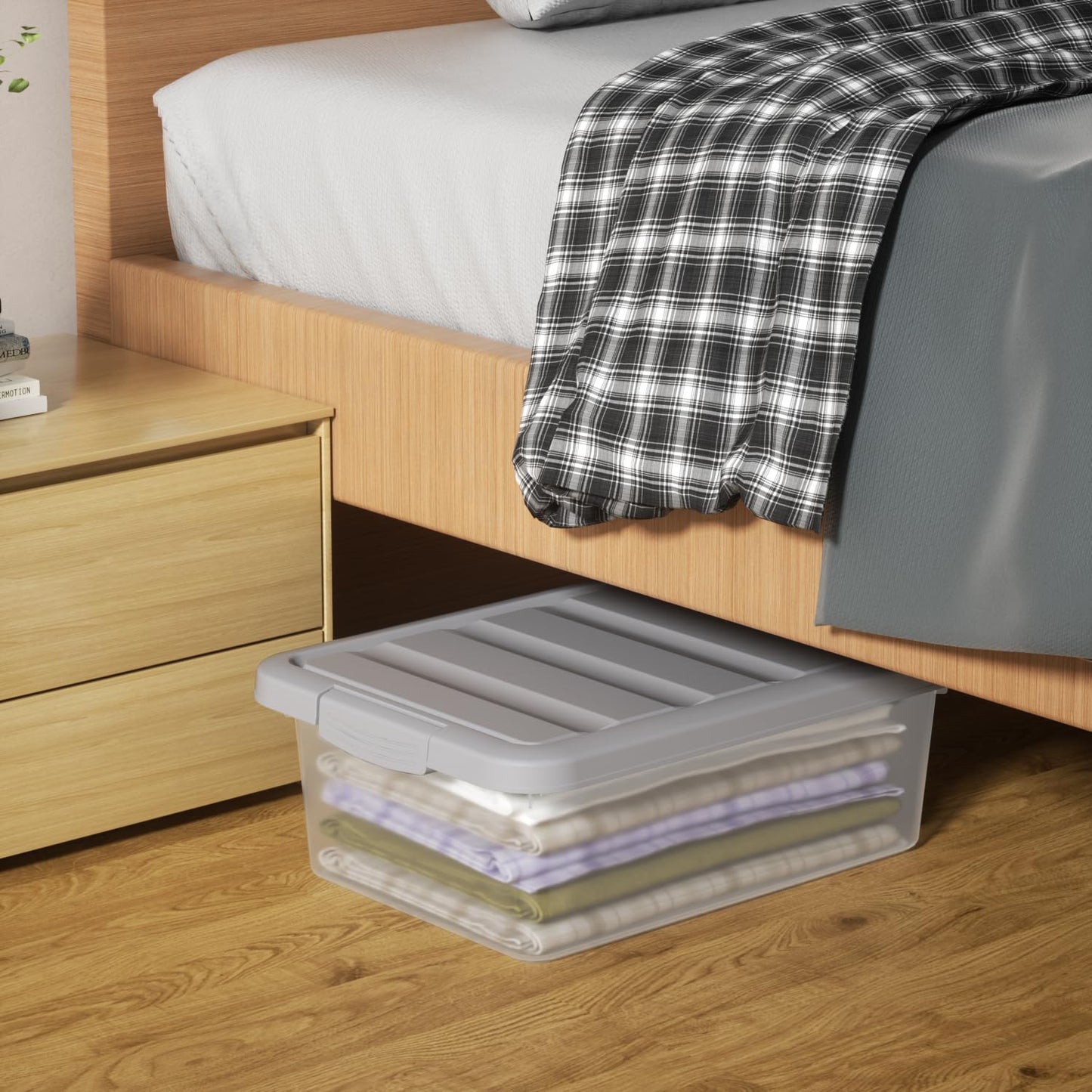 Afromy 14 L Plastic Latching Storage Box with Grey Lid, Set of 2