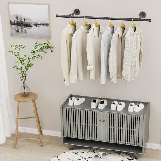 Yawinhe Wall Mounted Clothes Rail Set of 2, 112cm Multi Purpose Hanger Rod, Industrial, Space-Saving, Removable Rack for Bedroom Storage, Easy