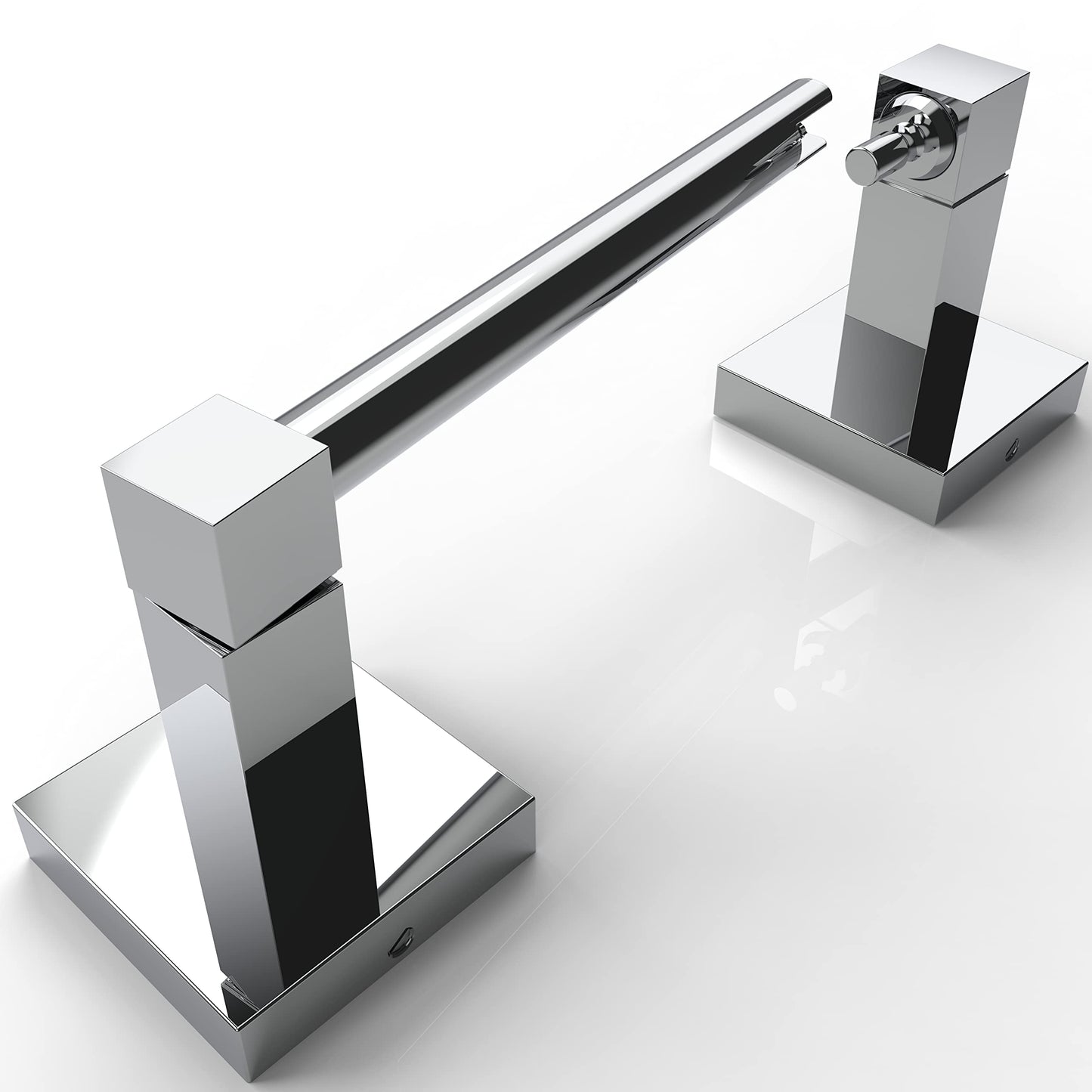 WZRUA Toilet Roll Holder Wall Mounted, Drilling Double Post Pivoting Roll Holder, Chrome SUS304 Stainless Steel Tissue Holder for Toilet(Square Base)
