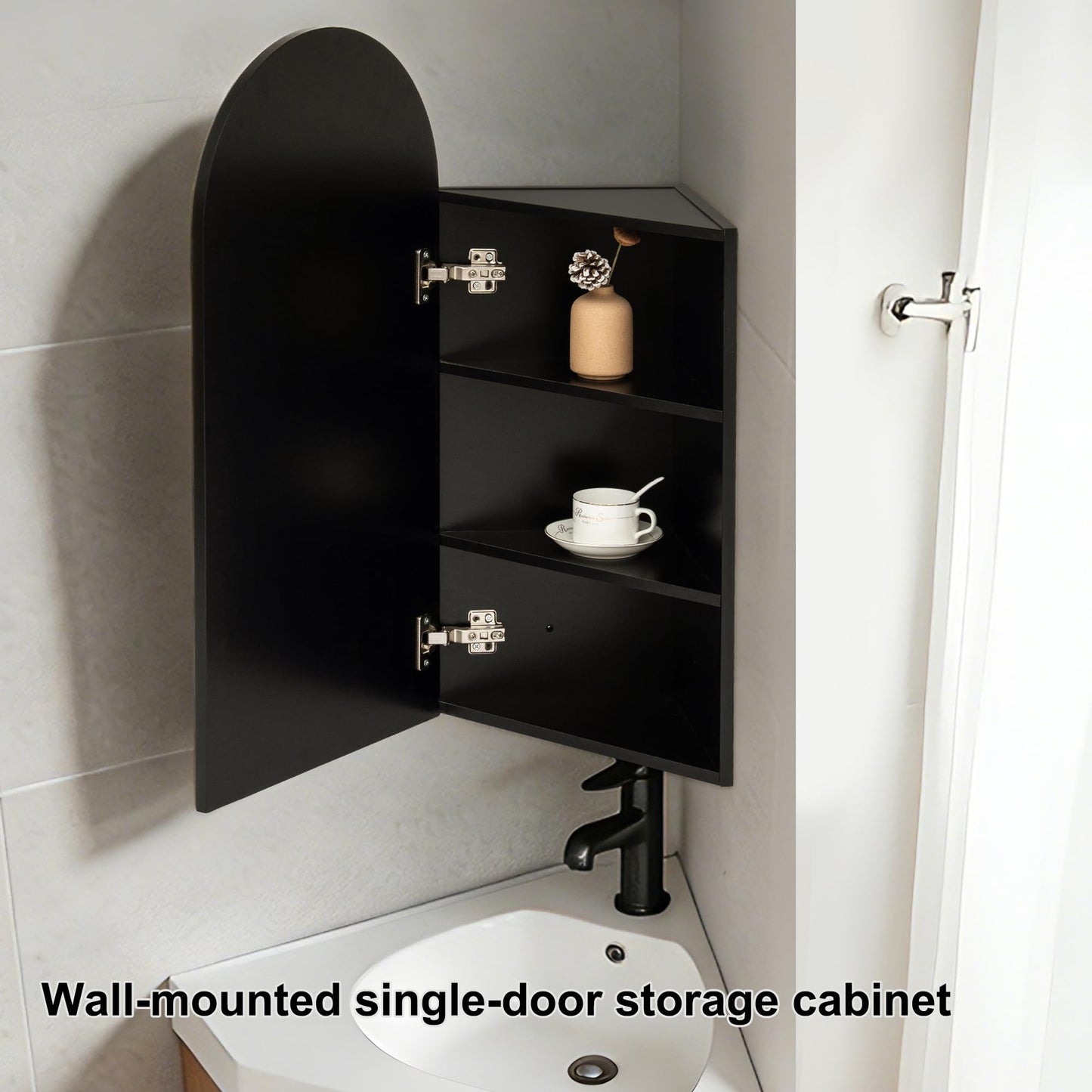 Ymahizax Corner Bathroom Cabinets with Mirror, Black Arched Bathroom Mirror Cabinet, 80x40CM Mirrored Cabinet for Bathroom
