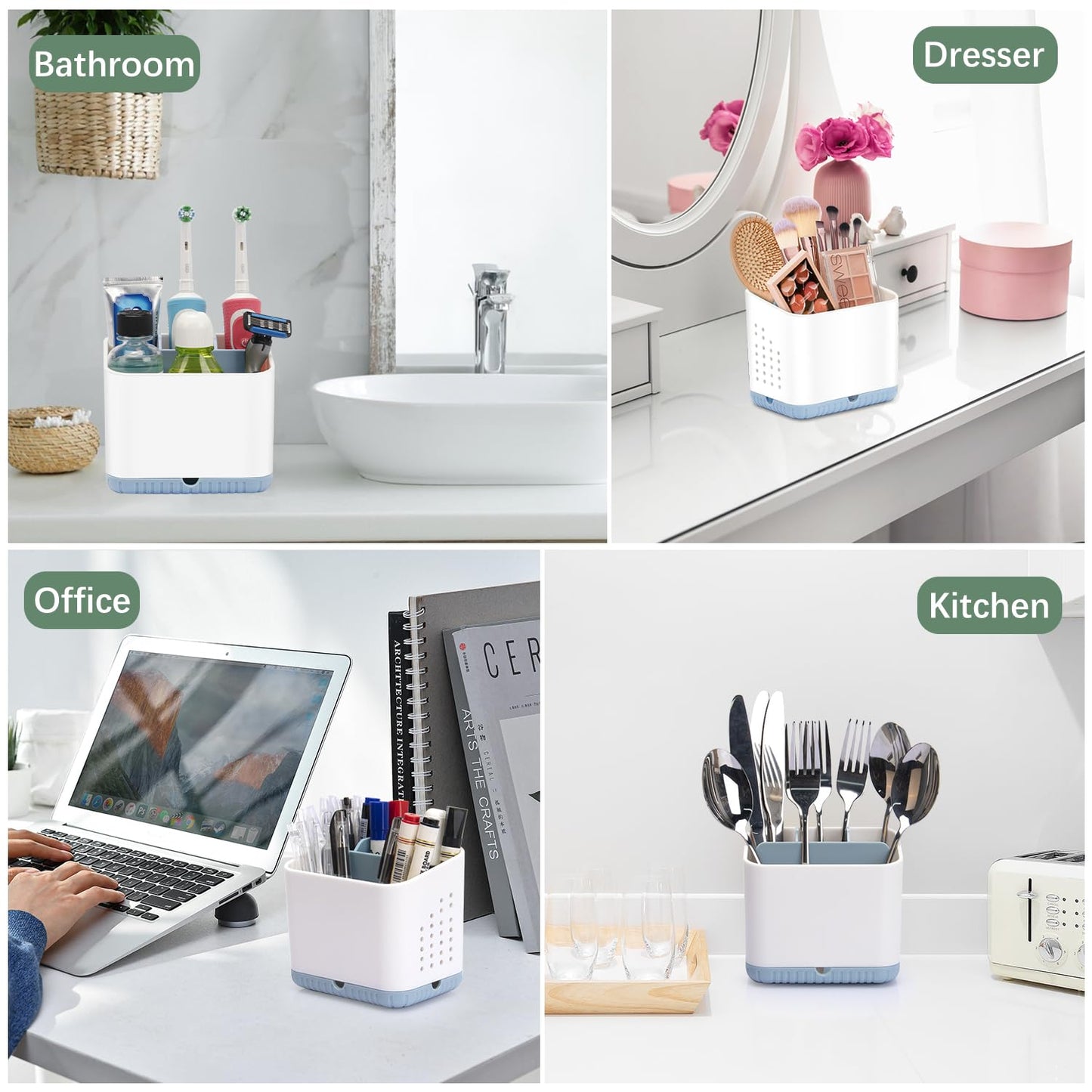 toprance Multifunctional Toothbrush Holder White Anti-slip Toothbrush Holder Caddy Small Bathroom Countertop Organizer And Storage Stand For Electric