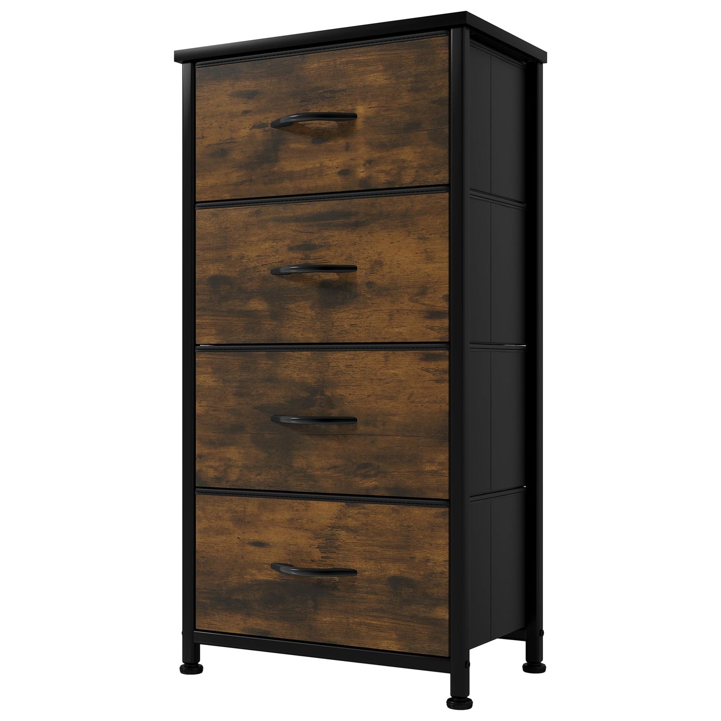 YITAHOME Small Chest of Drawers with 4 Drawers, Fabric Dressers with Easy Pull Handle,Sturdy Steel Frame,Storage Drawers for Bedroom,Rustic Brown