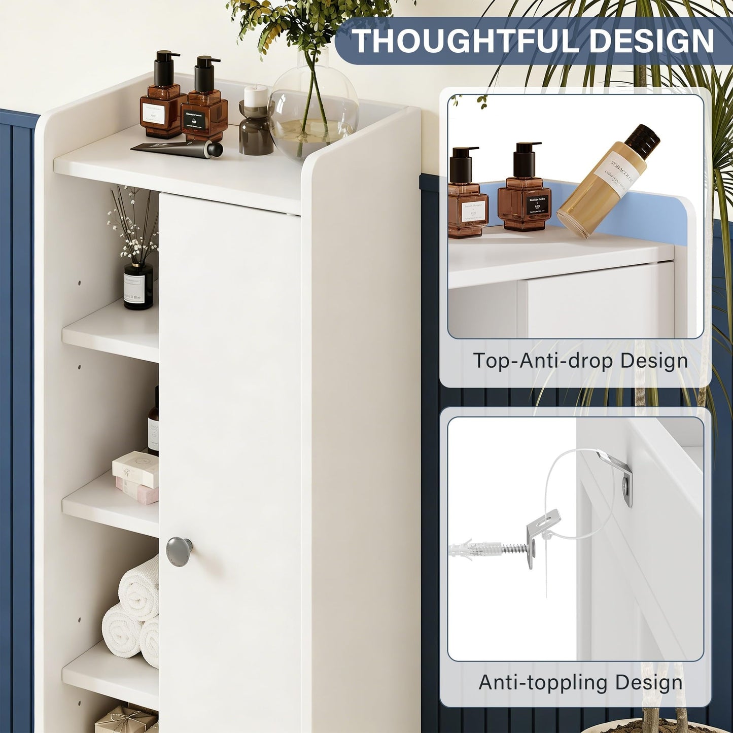Feonase Bathroom Storage Cabinet with 4 Open Storage Unit, Slim Bathroom Storage Unit with Adjustable Shelf