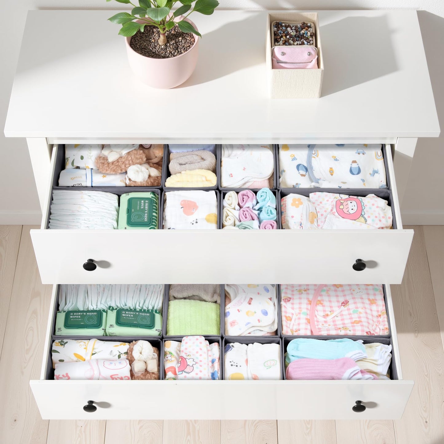 ORLISA 16 Pack Drawer Organiser Set for Hemnes Dressers, Fabric Drawer Dividers & Wardrobe Organisers for Clothes Storage, Underwear