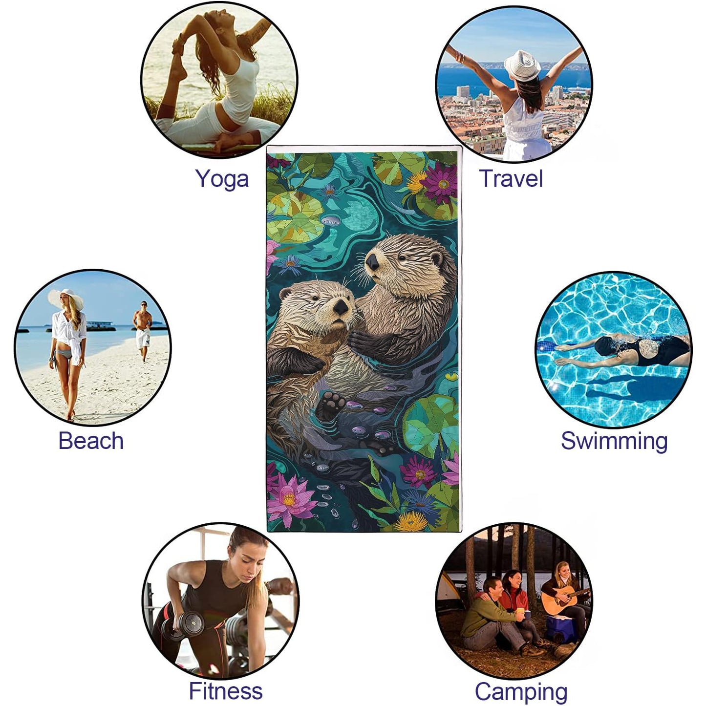 YISUMEI Lovely Otters Beach Towels for Adults Extra Large 180 x 90 cm, Microfibre Quick Dry Towel for Travel Swimming Camping Sports