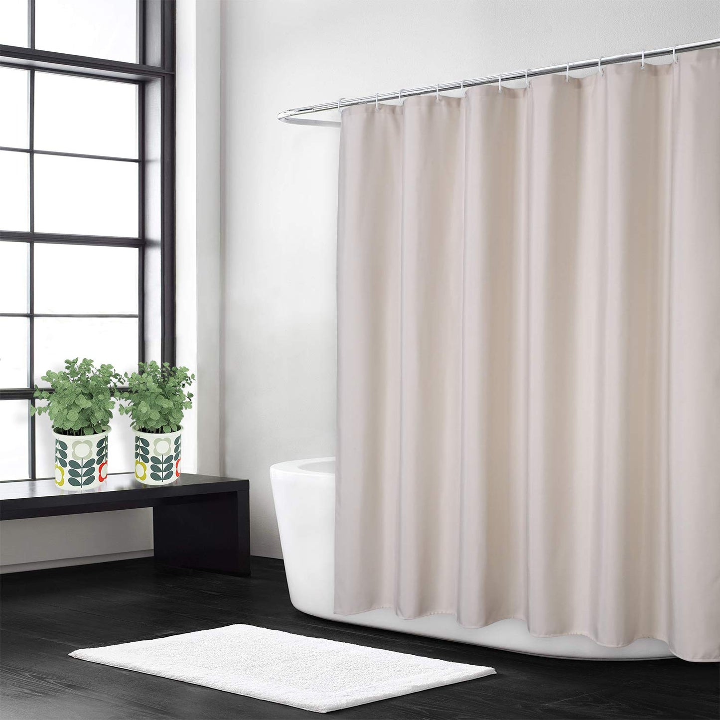 Flax Linen Like 240GSM Heavy Weight Stall Shower Curtain for Bathroom with Hooks Hotel Luxury Fabric Washable, Ivory, 80x180 cm
