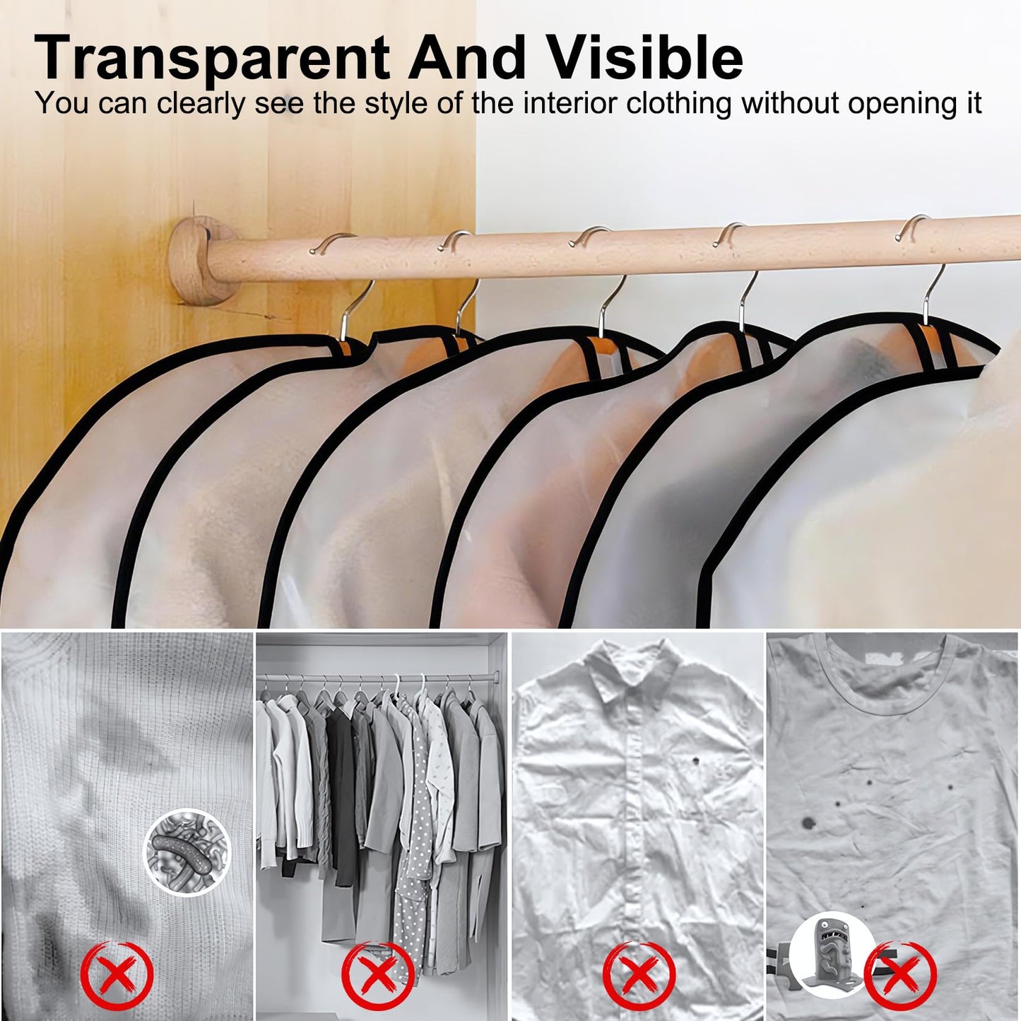 3 Pcs Dress Bags Coverss, 60 x 140cm Long Dress Covers Garment Bags for Hanging Clothes Protector Bag, Waterproof Dustproof Clothes Covers with Zip