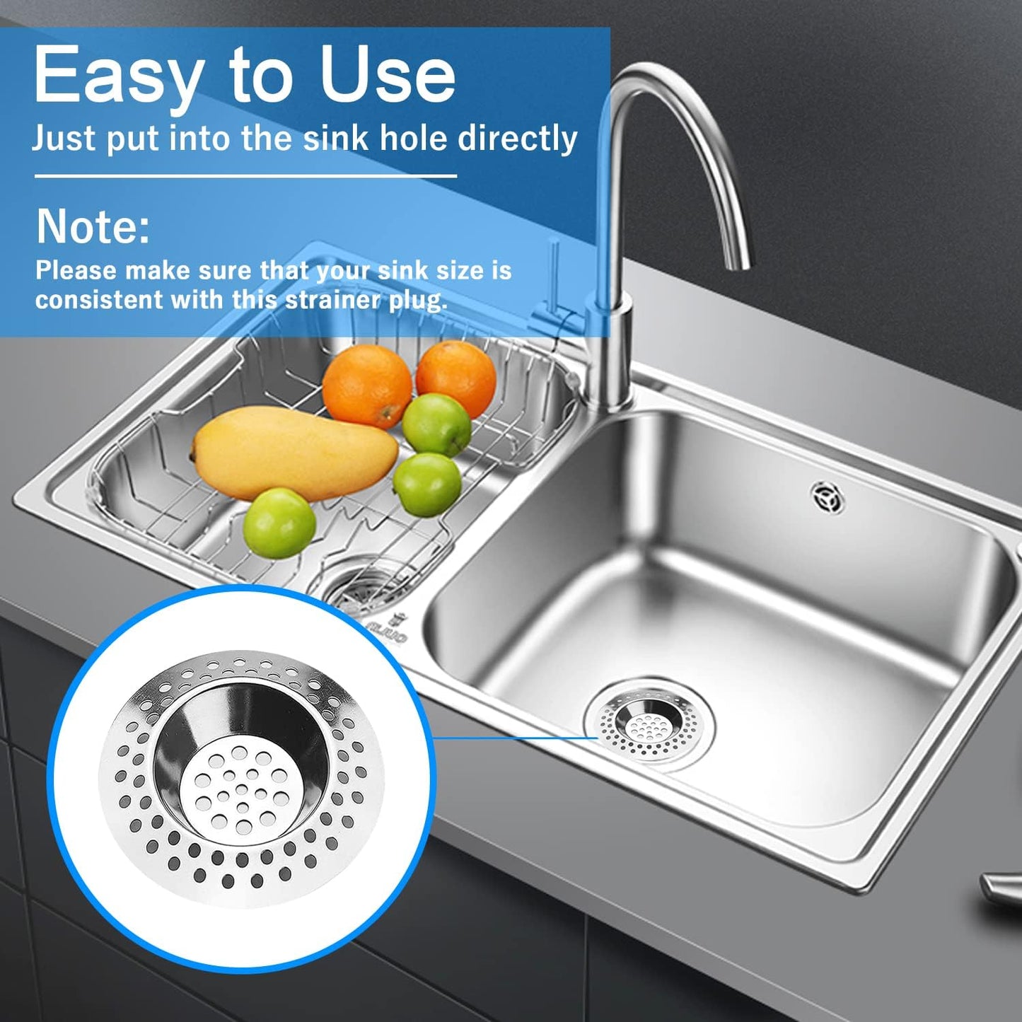 Tomario Stainless Steel Kitchen Sink Strainer Plug, Standard Strainer Drain Protector Hair/Food Catcher for Bathroom, Kitchen, Shower