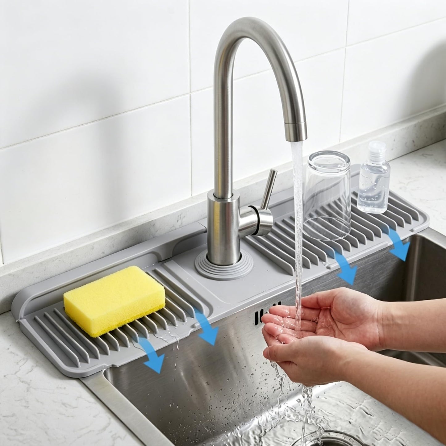 YISIHUICH Silicone Faucet Mat for Kitchen Sink – Self-Draining Sink Splash Guard, Water Splash Protector