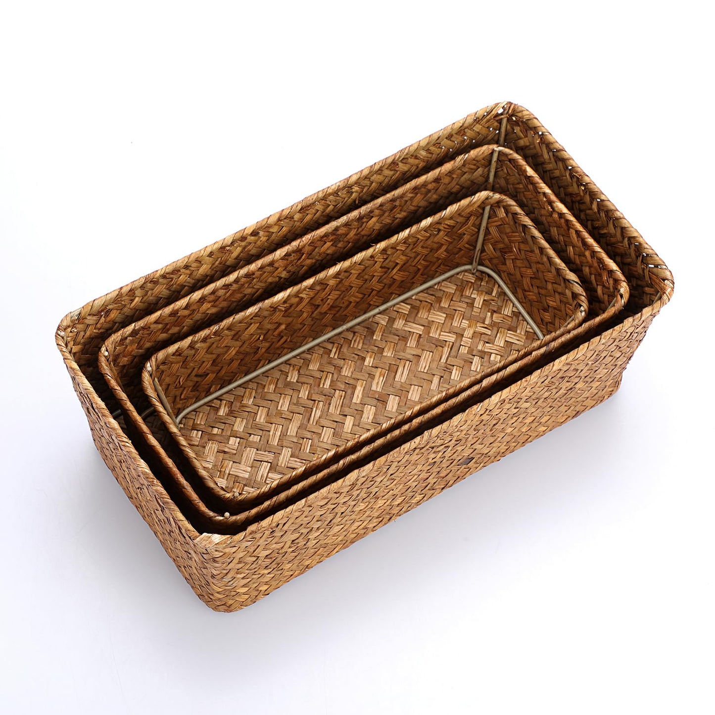 SUMTree Set of 3 Seagrass Storage Baskets Natural wicker Baskets (Caramel)