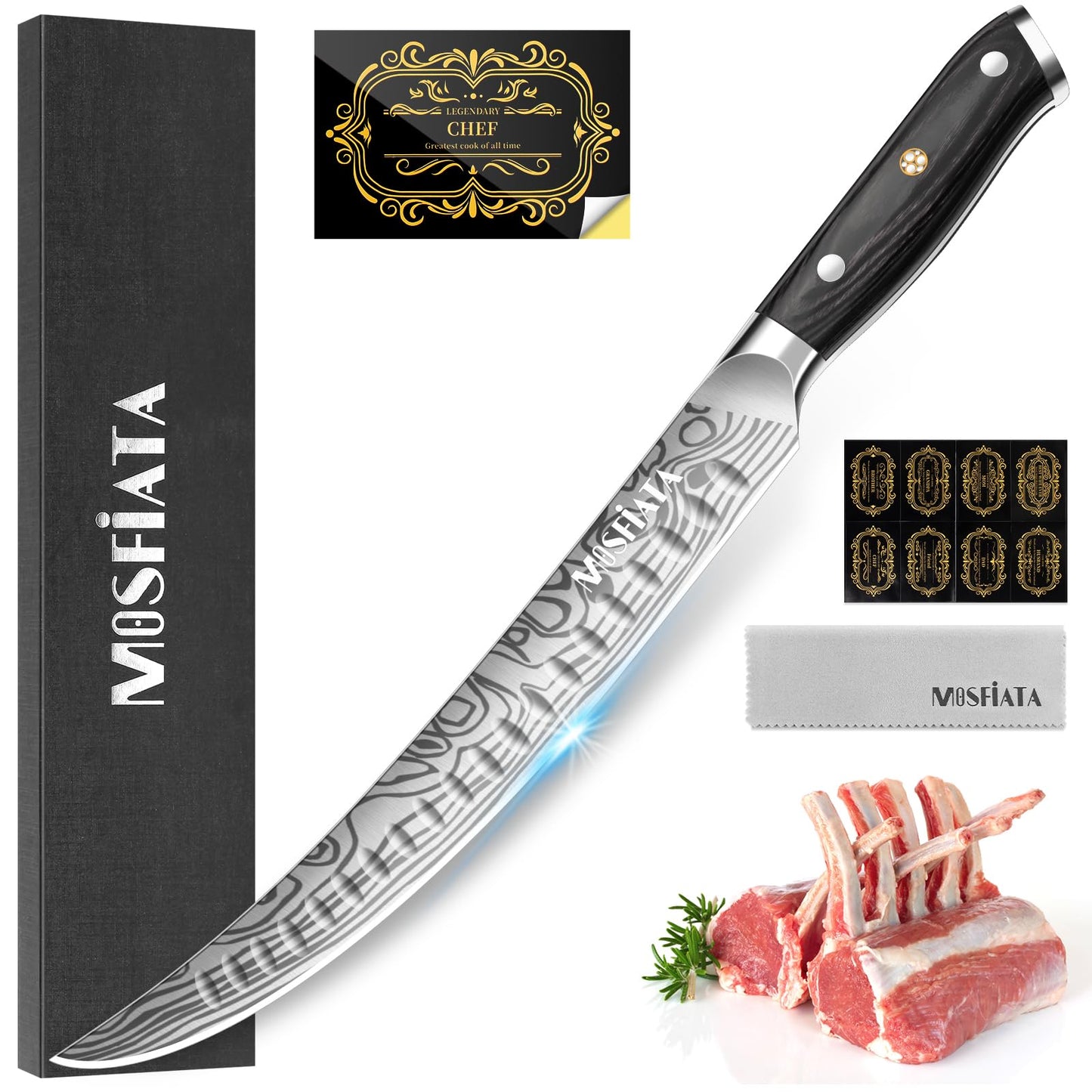 MOSFiATA Butcher Boning Knife, 10.5 inch Sharp Filleting Knife German EN1.4116 Stainless Steel for Meat and Fish Kitchen Knife with Ergonomic Handle