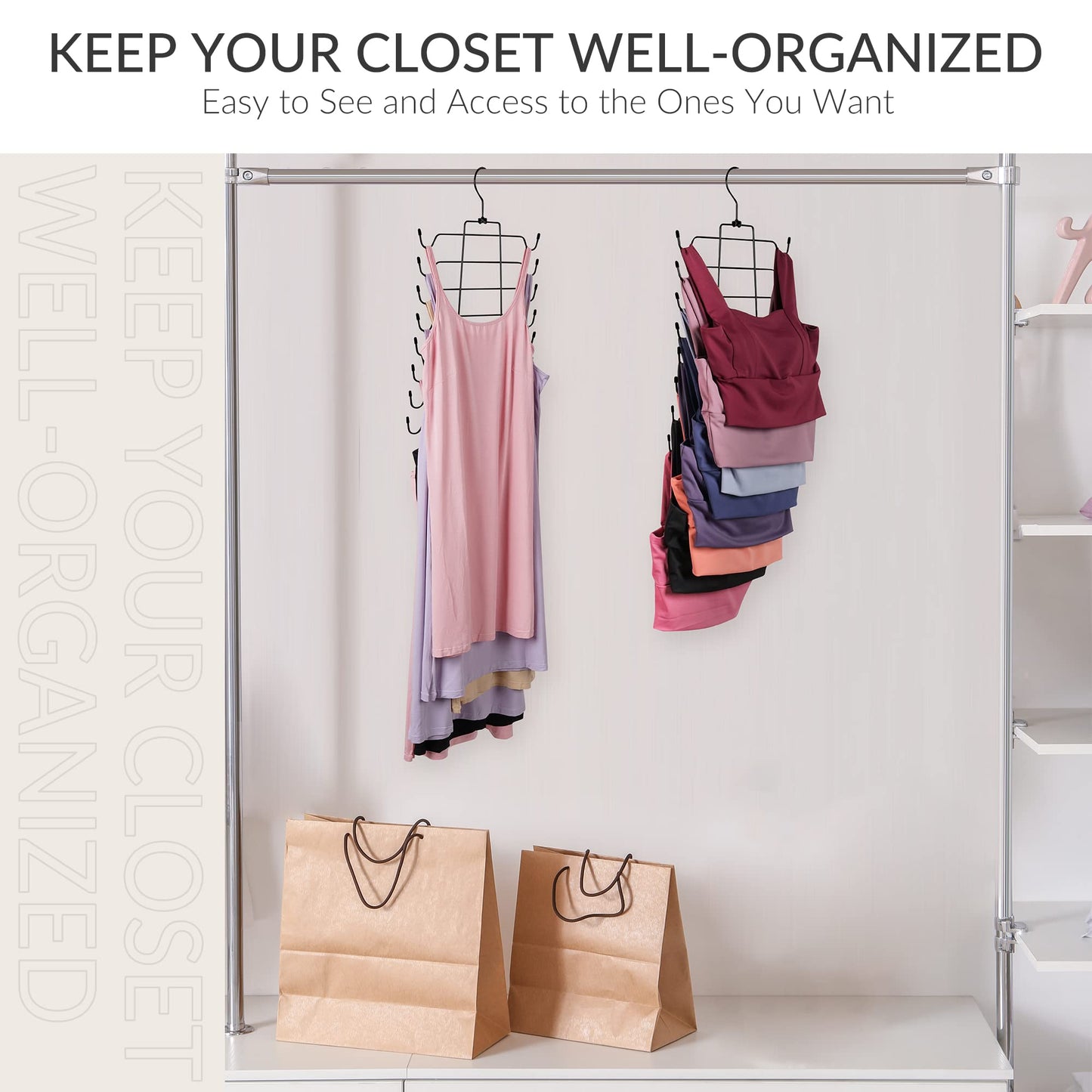 ZEDODIER Tank Top Hanger, 4 Pack Space Saving Hangers, Non-Slip Hanging Bras Holder, Closet Organizers and Storage for Tank Tops, Camisoles