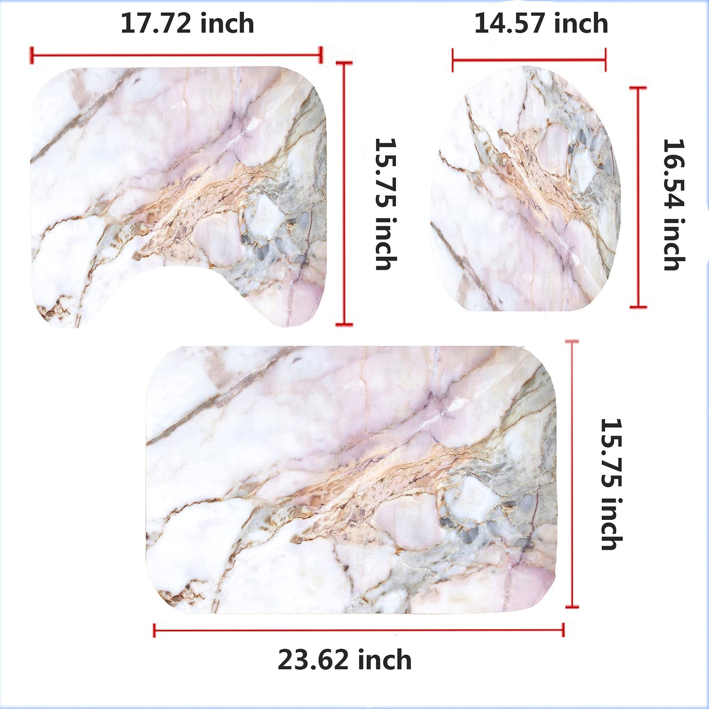 YULUOSHA 4 Pcs Marble Texture Shower Curtain Set with Non-Slip Rugs, Toilet Lid Cover and Bath Mat Natural Marble Abstract Shower Curtain Bathroom