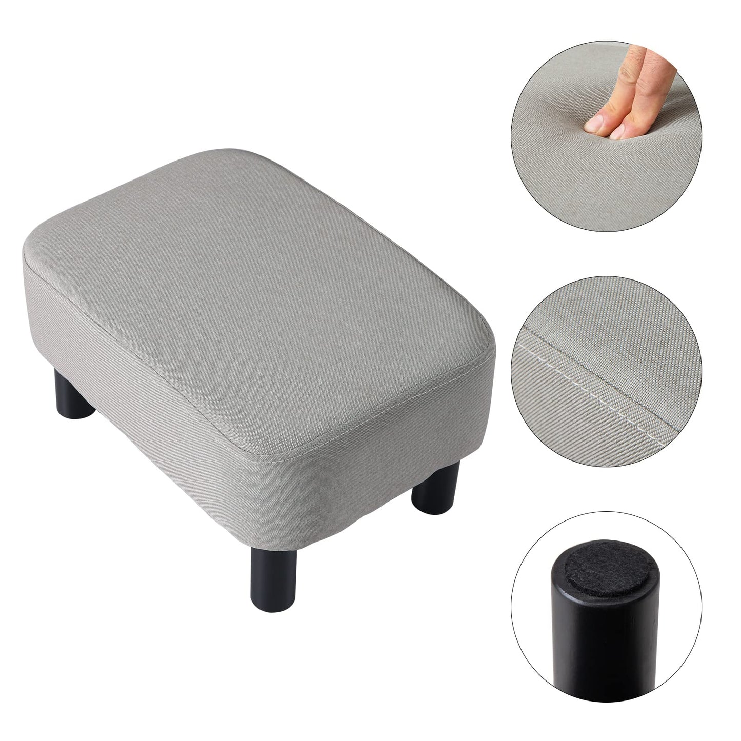 IBUYKE 16.54" Small Footstool Linen Fabric Pouf Ottoman Footrest Modern Home Living Room Bedroom Rectangular Stool, with Padded Seat Pine Wood Legs