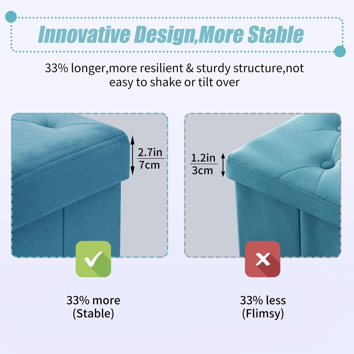 BRIAN & DANY Folding Storage Ottoman Bench, Velvet Large Ottoman Storage Box for Living Room and Bedroom 110 x 40 x 40 cm - Teal