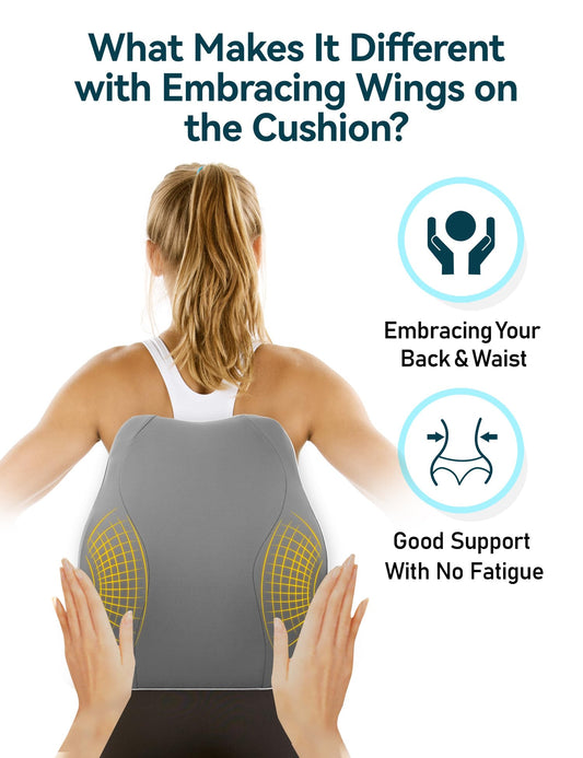 Travel Ease Ergonomic Lumbar Support Cushion, Memory Foam Back Support Cushion for Office Chairs with Skin-friendly Cover for Comfort (Grey)