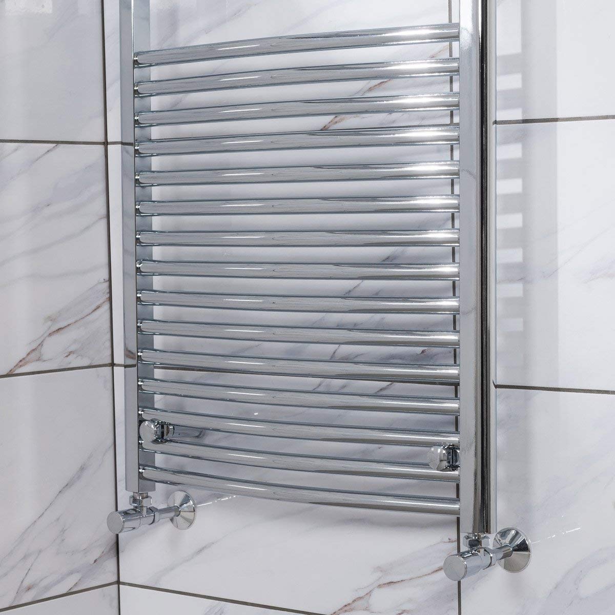 Warmehaus Curved Heated Bathroom Towel Rail Radiator 1200x600 Chrome