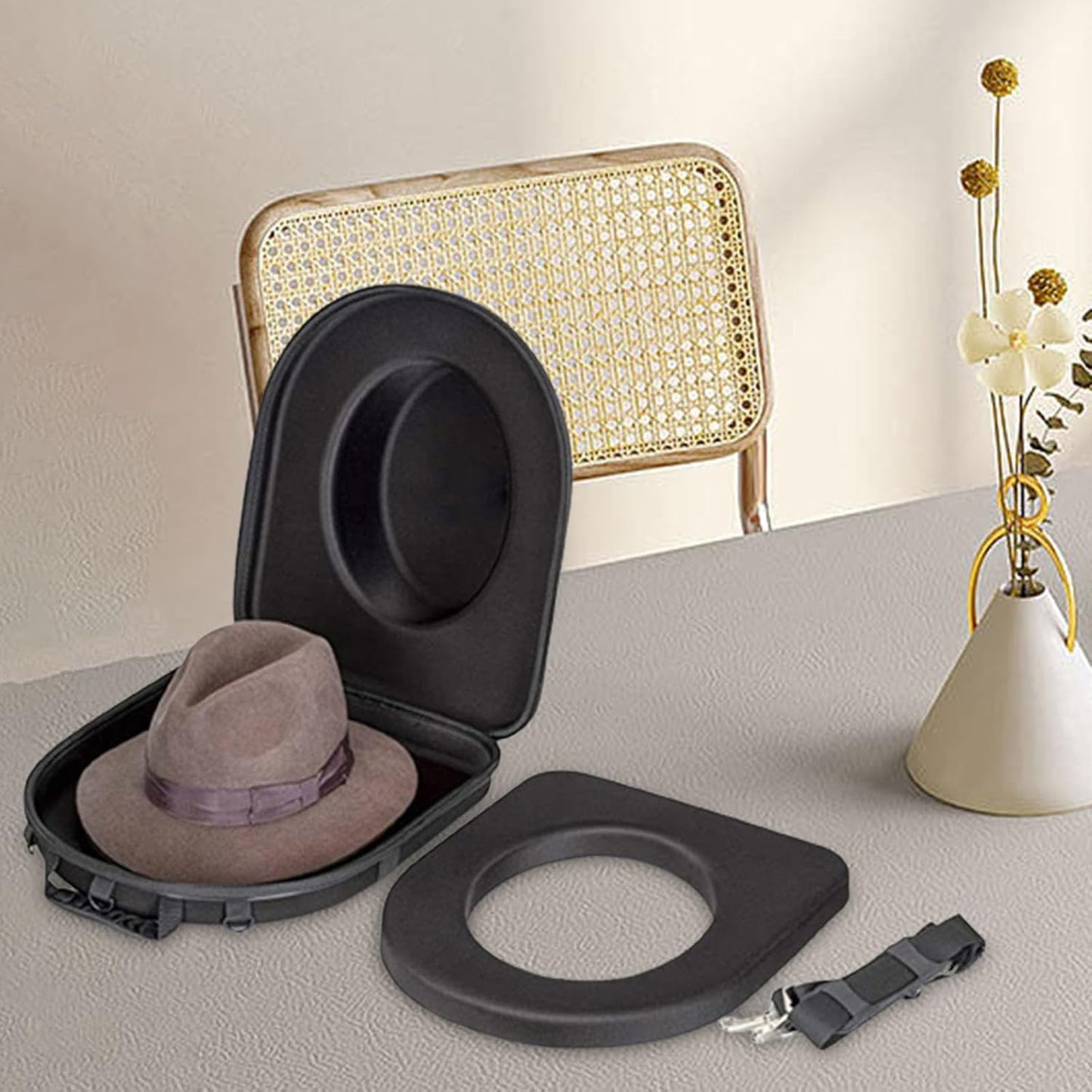 Baoblaze Cowboy Hat Storage Box Hard Case with Adjustable Strap - Travel Case for Fedora, Boater Hats, 32.5cmx15.5cmx38.5cm