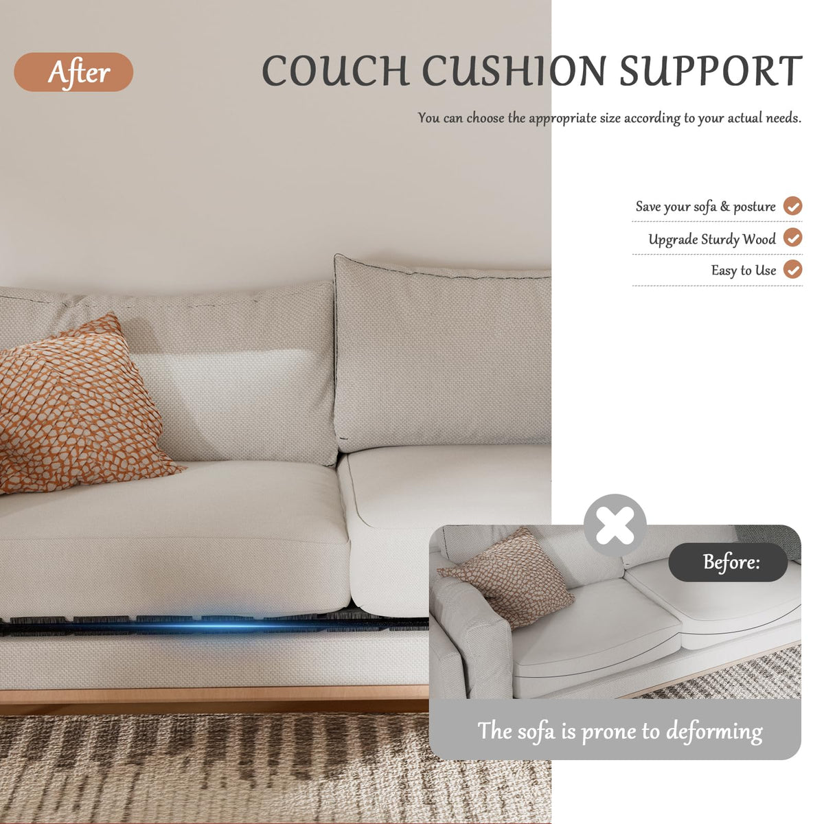 VERONLY Heavy Duty Couch Cushion Support Boards- 60x137CM Extra Thick Solid Wood Under Couch Insert to Instantly Repair Sagging Sofa Seat